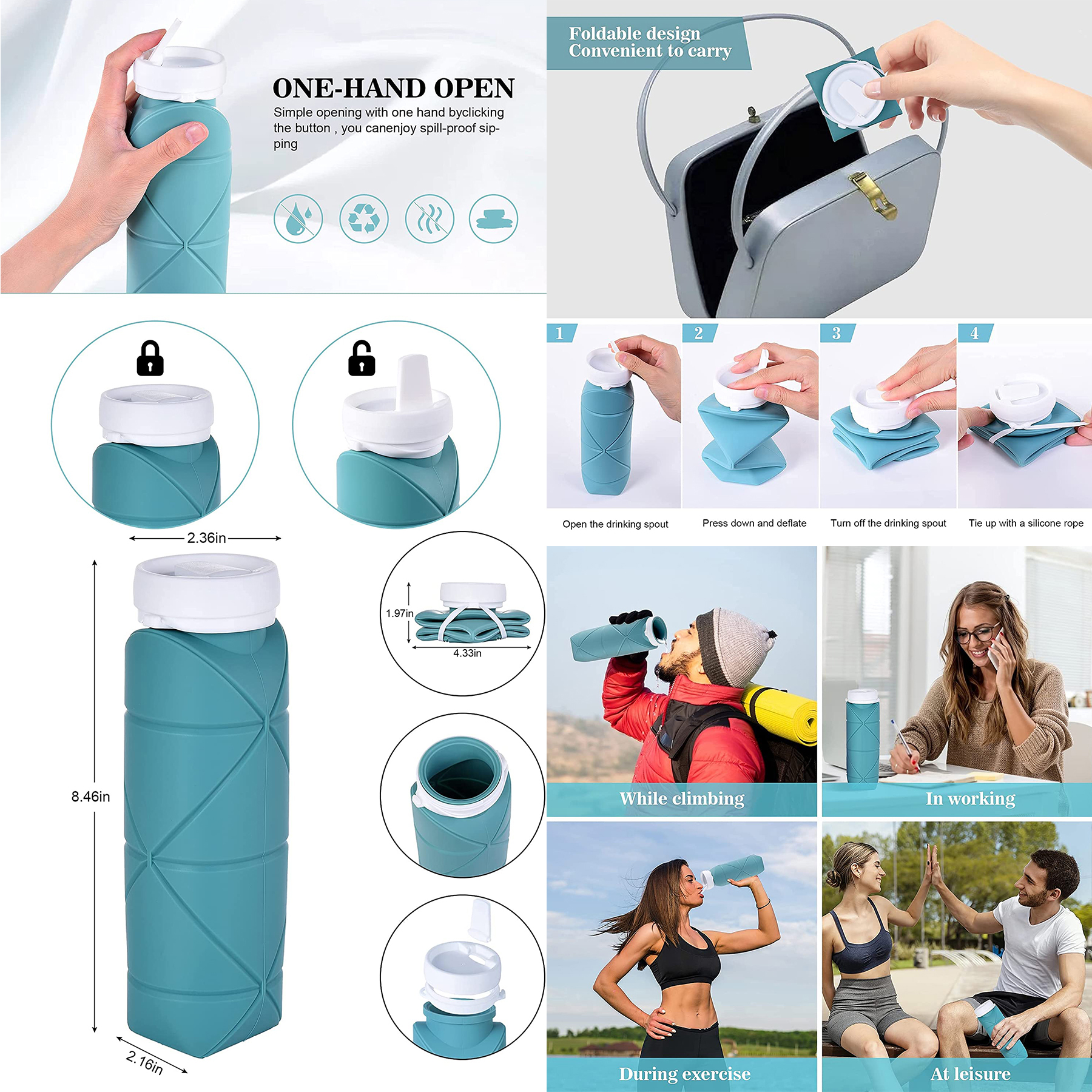 Leakproof Valve BPA Free Silicone Foldable Water Bottle 2