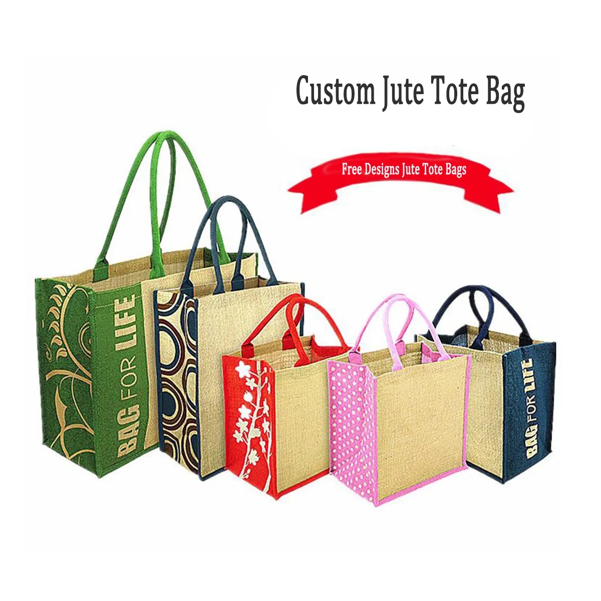 Reusable Jute Shopping Tote Bag with Bamboo Handles 11
