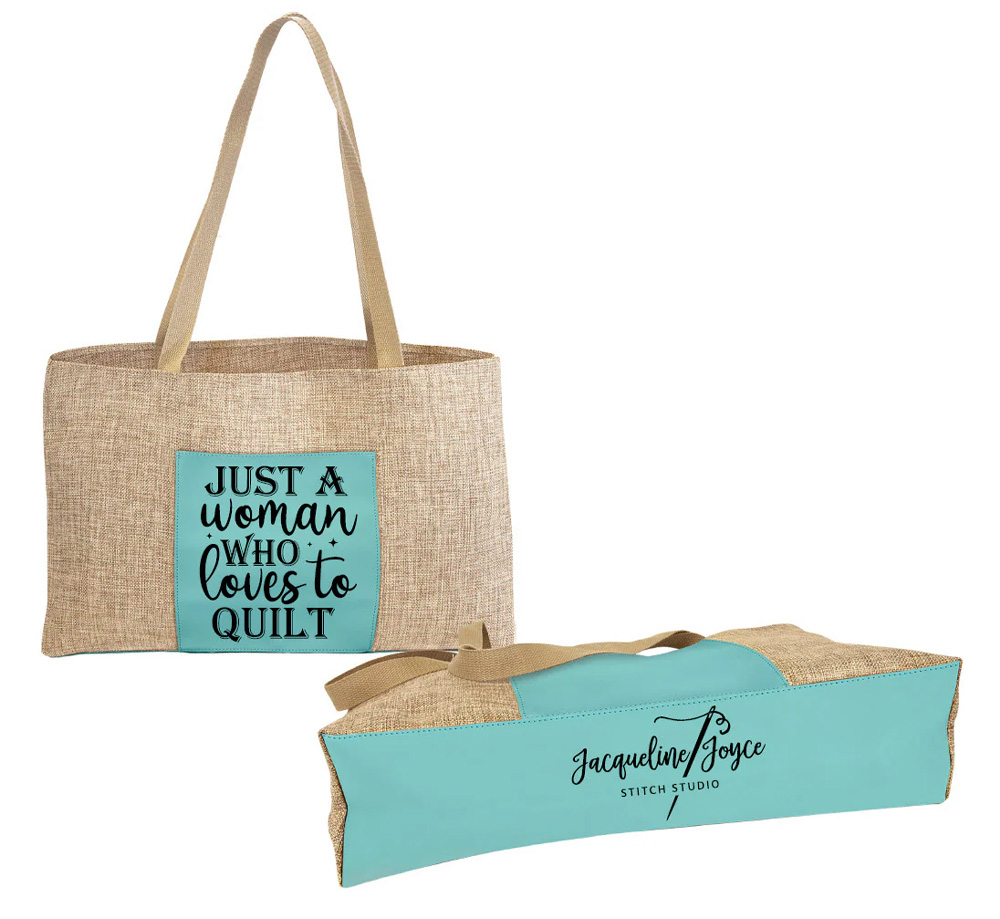 Laserable Teal Leatherette Burlap Gusset Bag 6