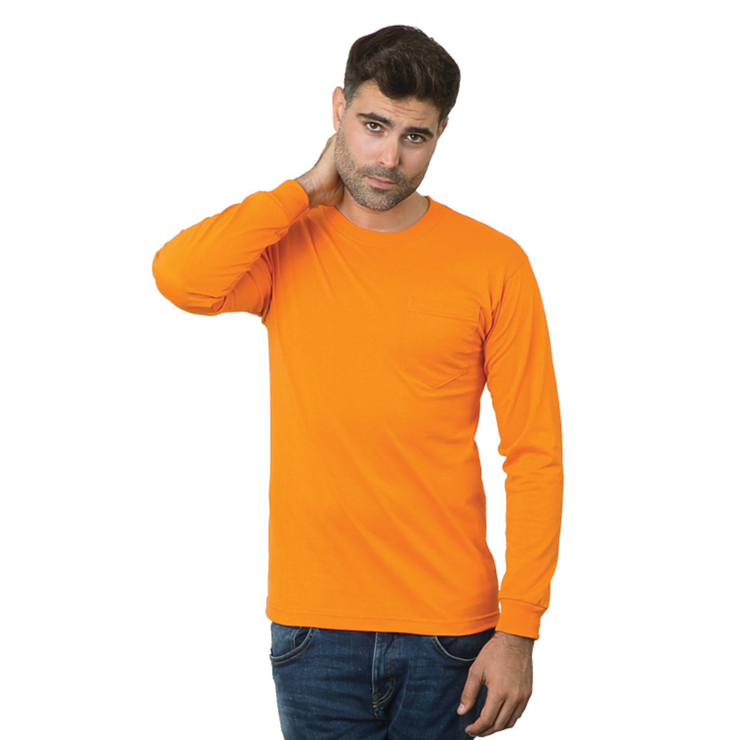 Non-ANSI USA-Made Poly-Cotton Safety Long Sleeve T-Shirt with Pocket