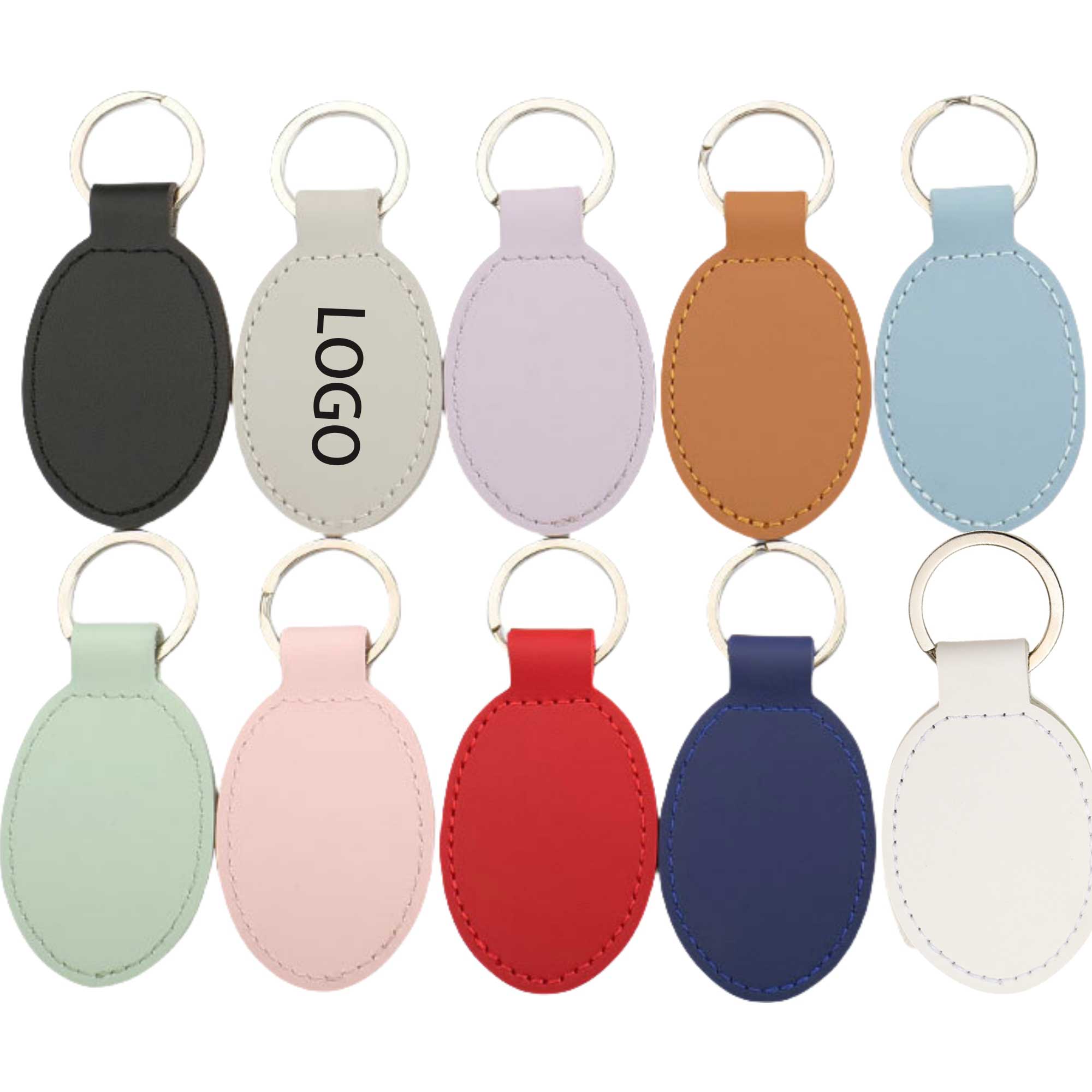 Oval Double Sided PU keychain 3