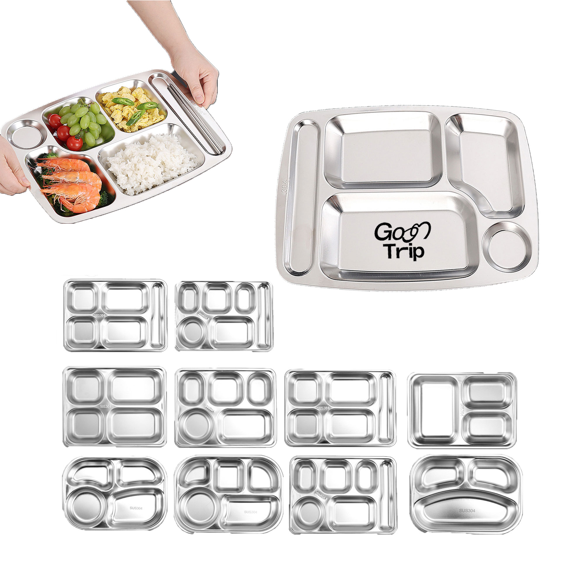 304 Stainless Steel Five Compartment Tray 2