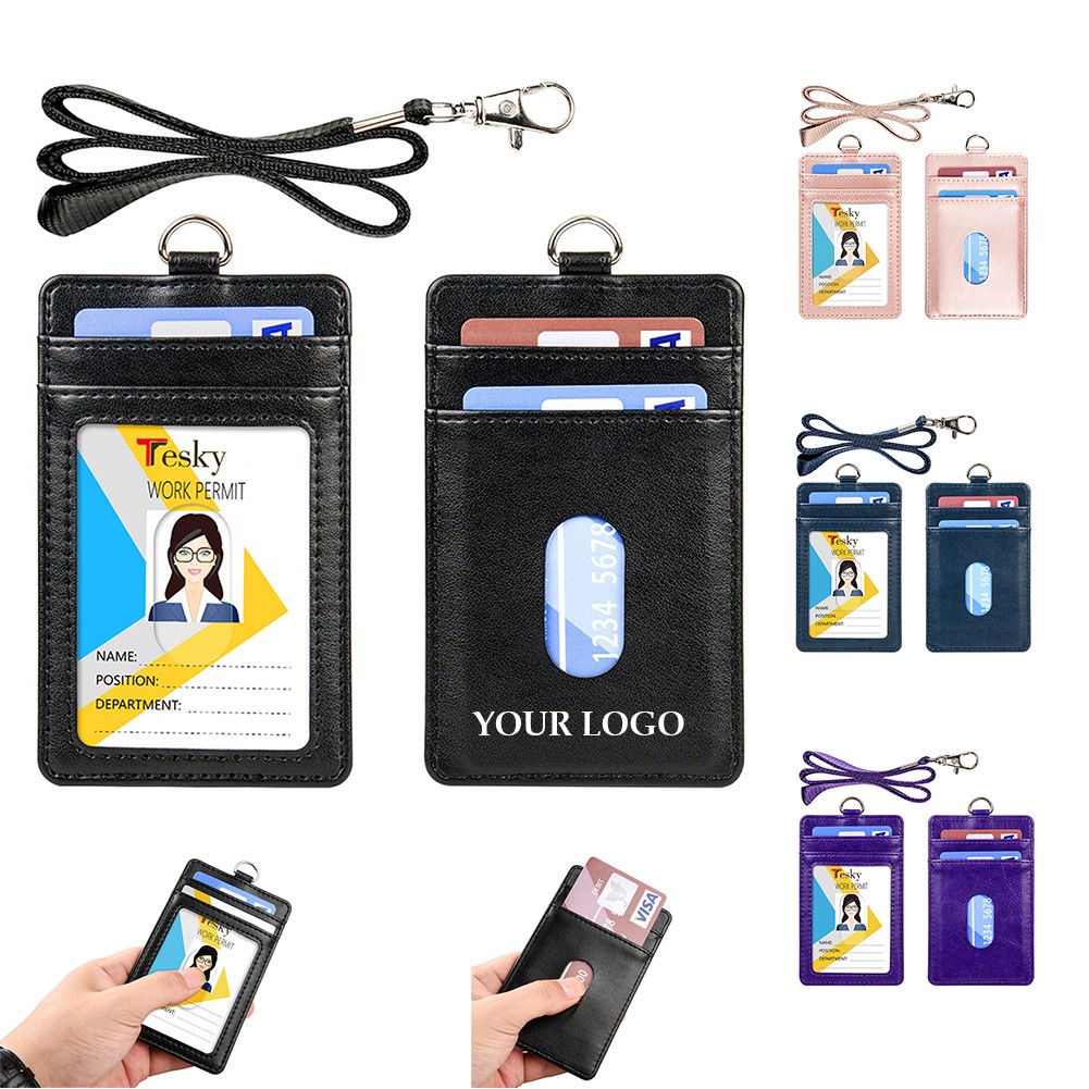 PU ID Badge Holder with Neck Lanyard 3
