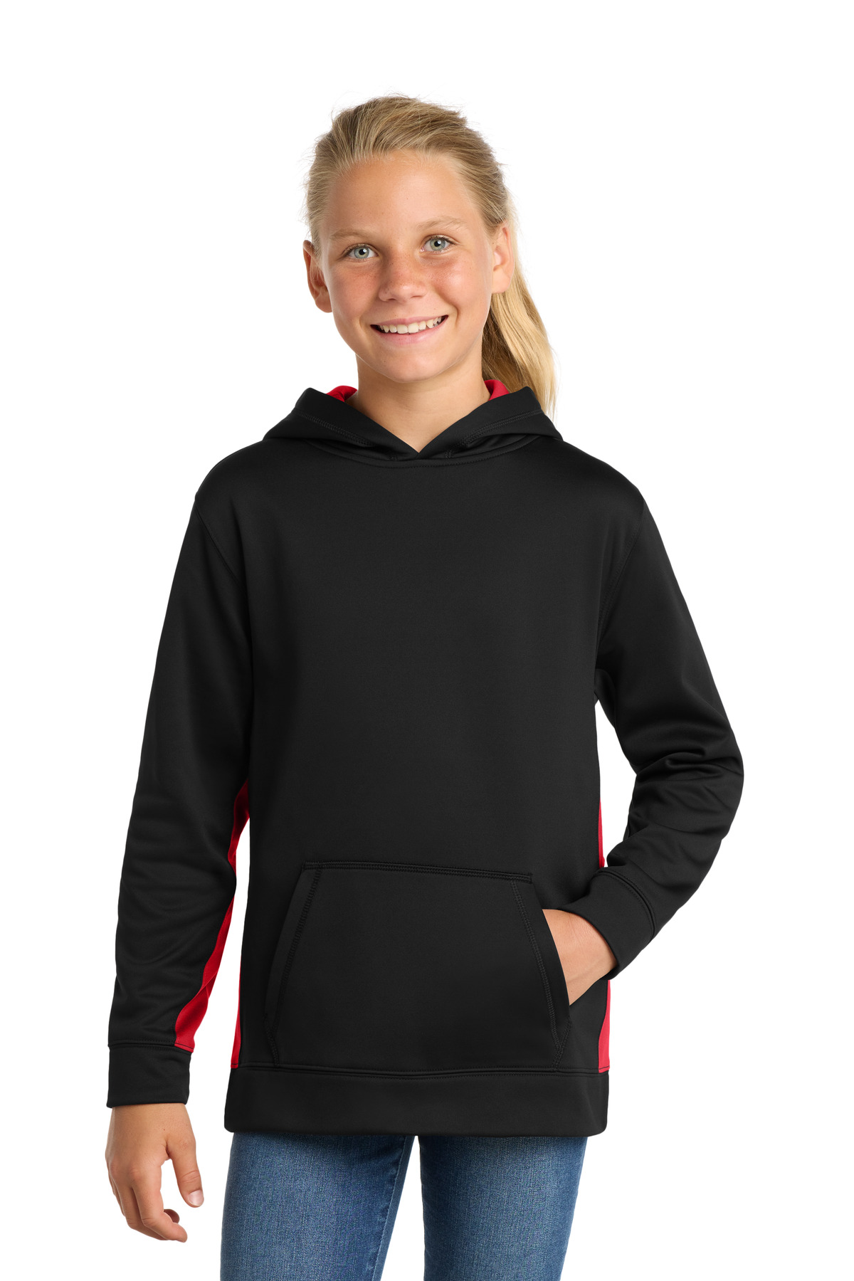 Sport-Tek Youth Sport-Wick Fleece Colorblock Hooded Pullover. YST235 36