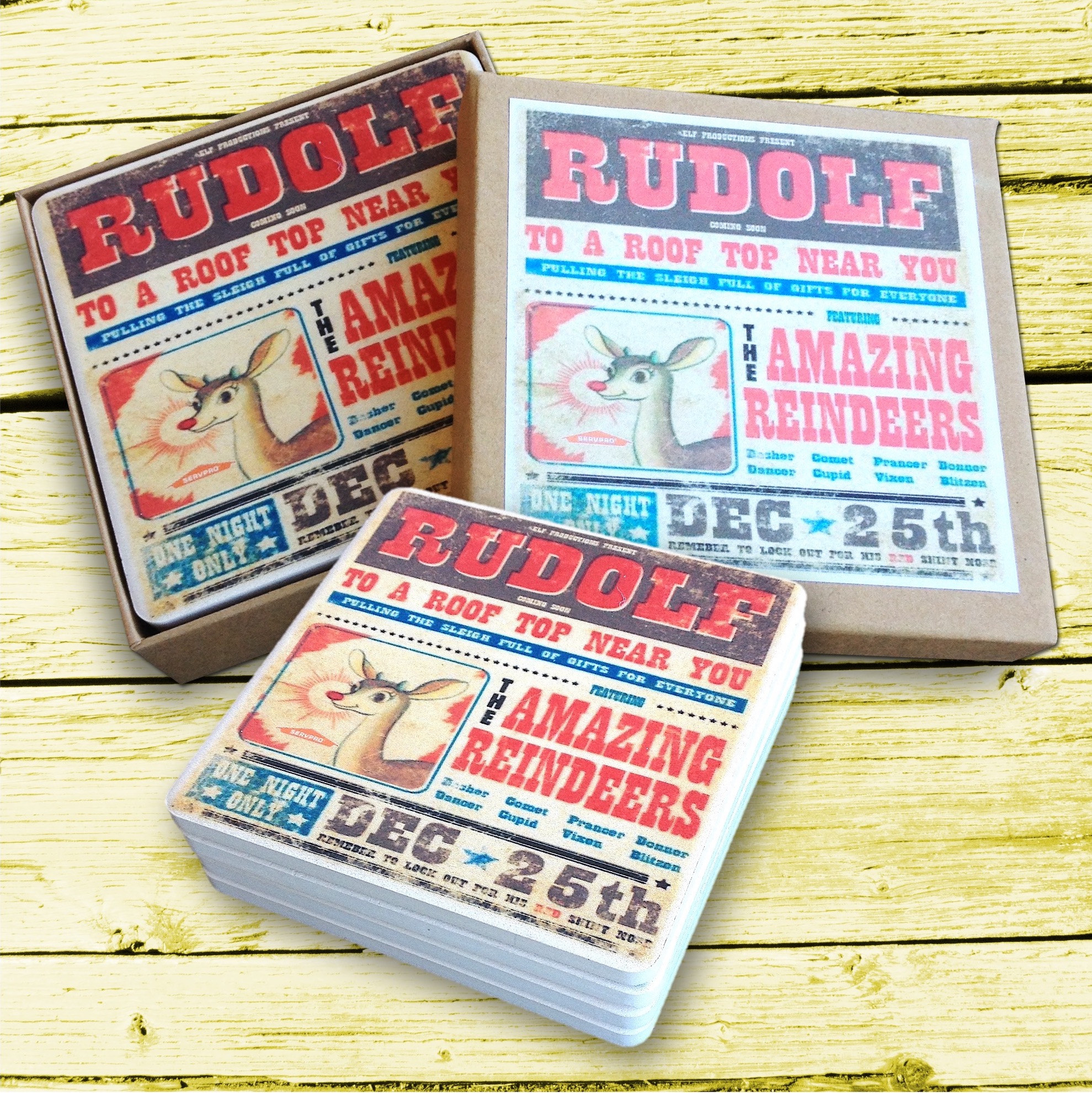 4 Square Absorbent Stone Coaster Gift Box Set with Printed Label 10