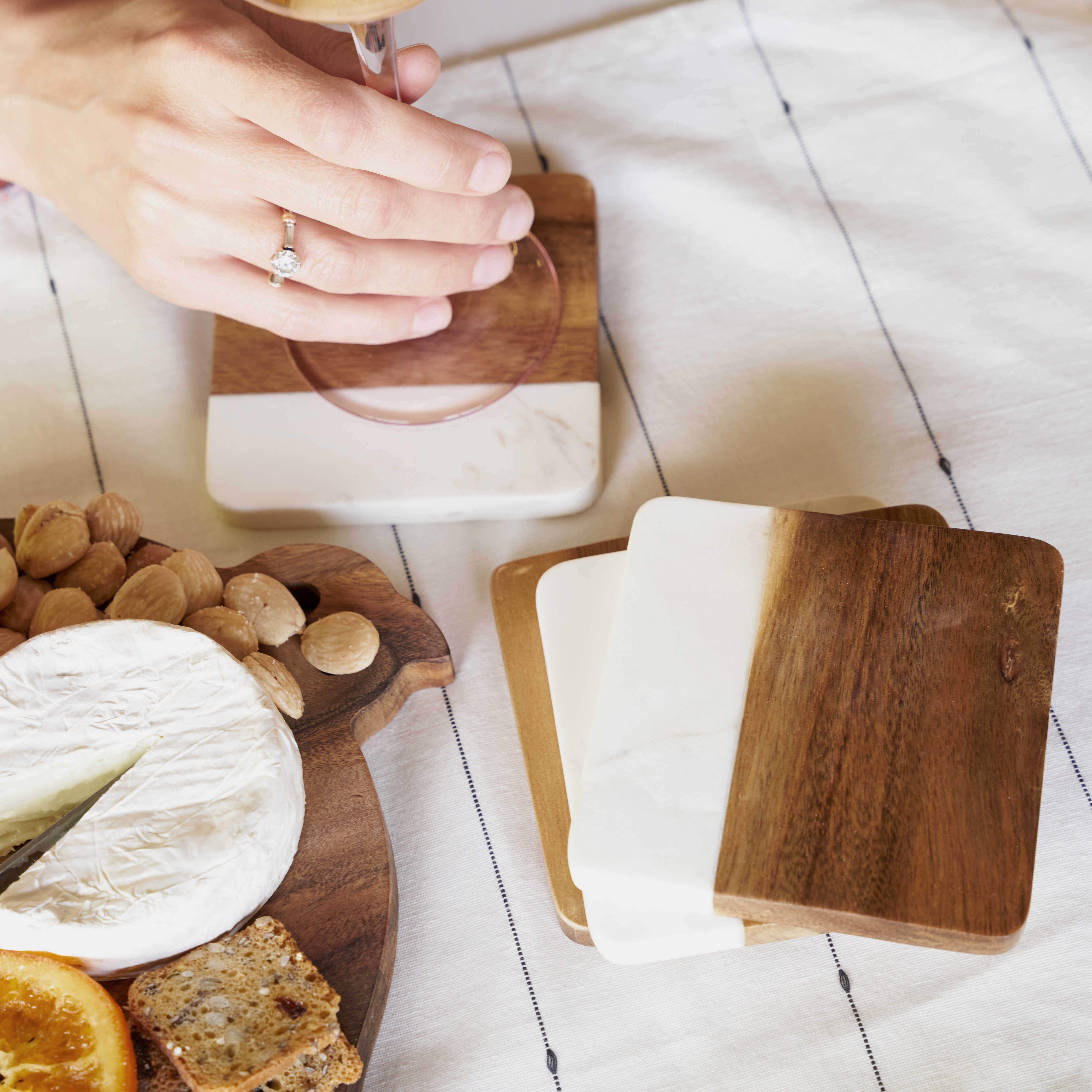 Twine Living® Marble & Acacia Coaster Set 5