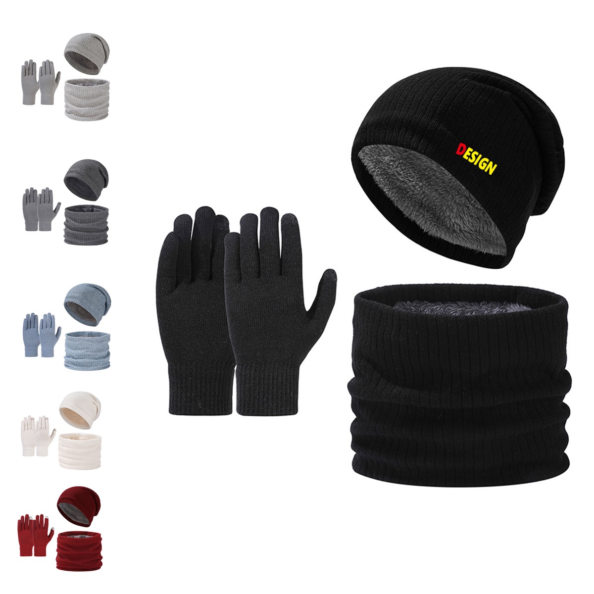Unisex Winter Warm Knit Hat Scarf Gloves Set 3