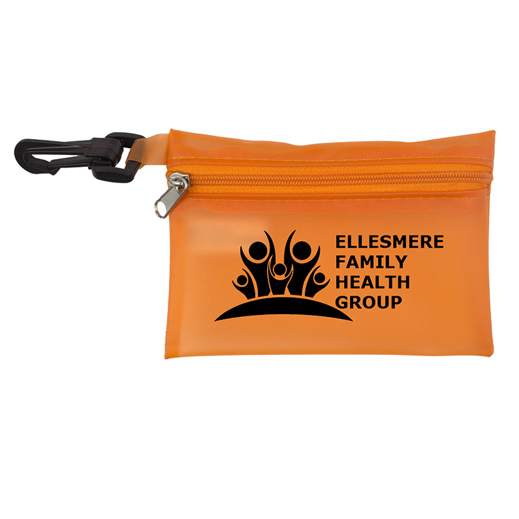 "LYON" 10 Piece First Aid Sun Kit in Translucent Zipper Pack with Plastic Carabiner Attachment 13