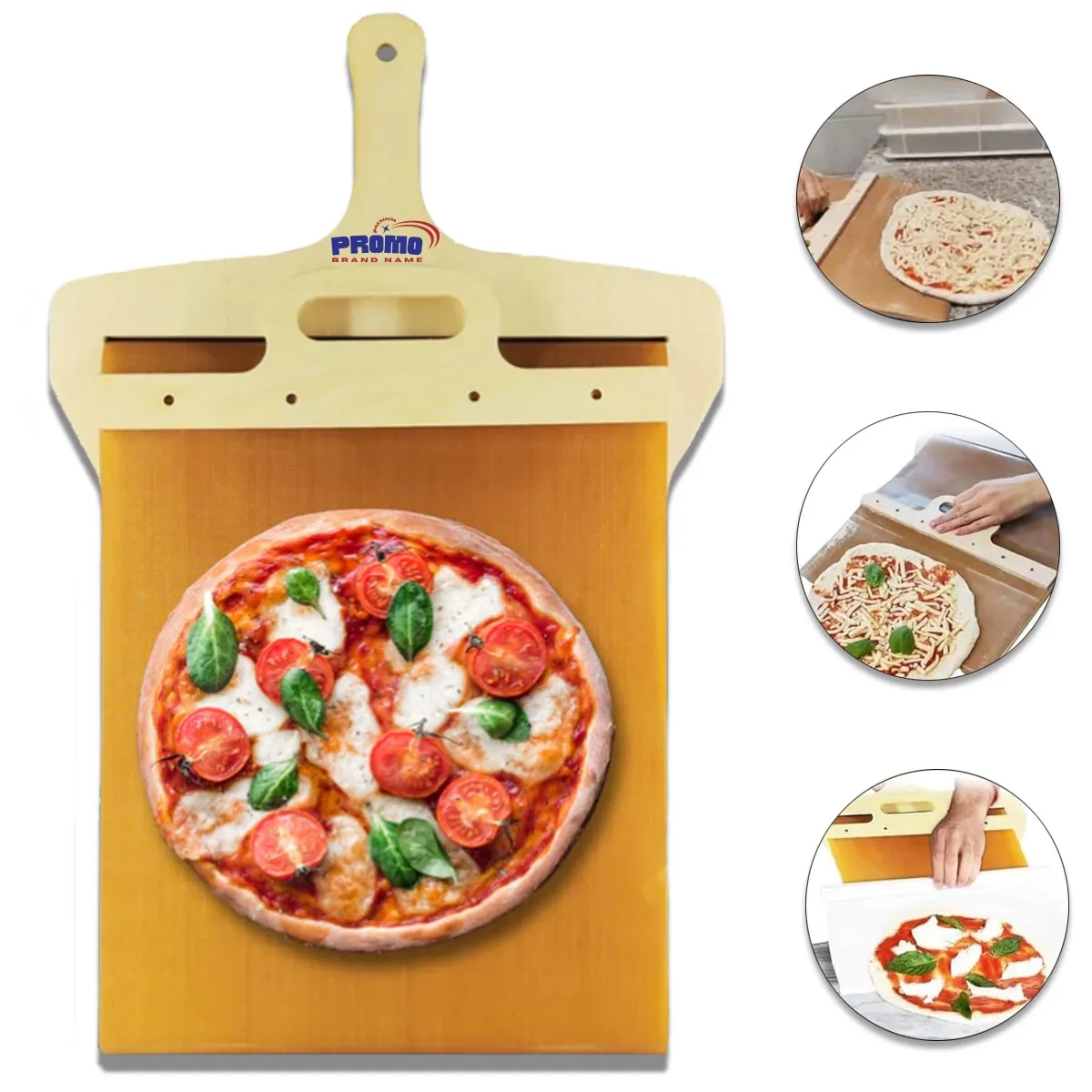 Multi Purpose Premium Natural Wooden Sliding Pizza Tray 6