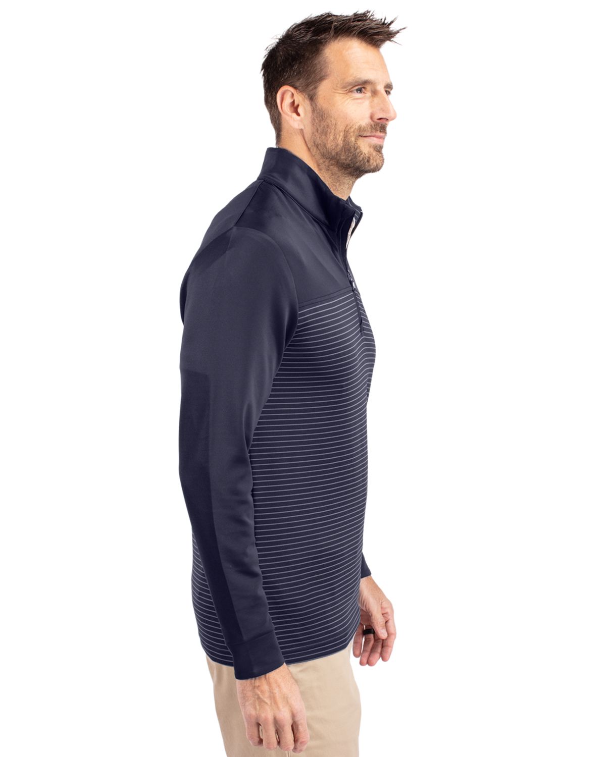Cutter & Buck Traverse Recycled Smooth Stretch Mens Stripe Quarter Zip Pullover 62