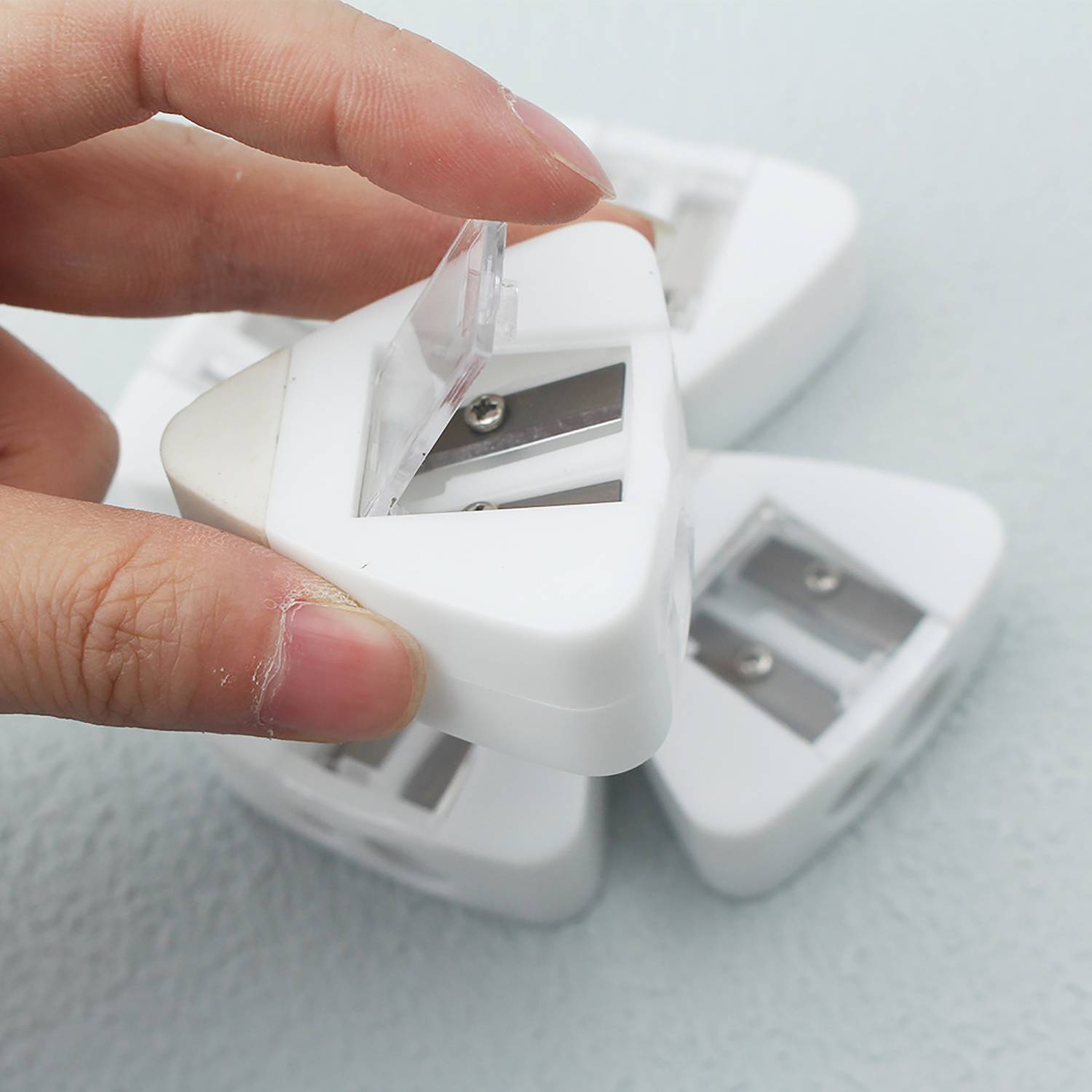 Triangle Plastic Dual Holes Pencil Sharpener w/Eraser 5