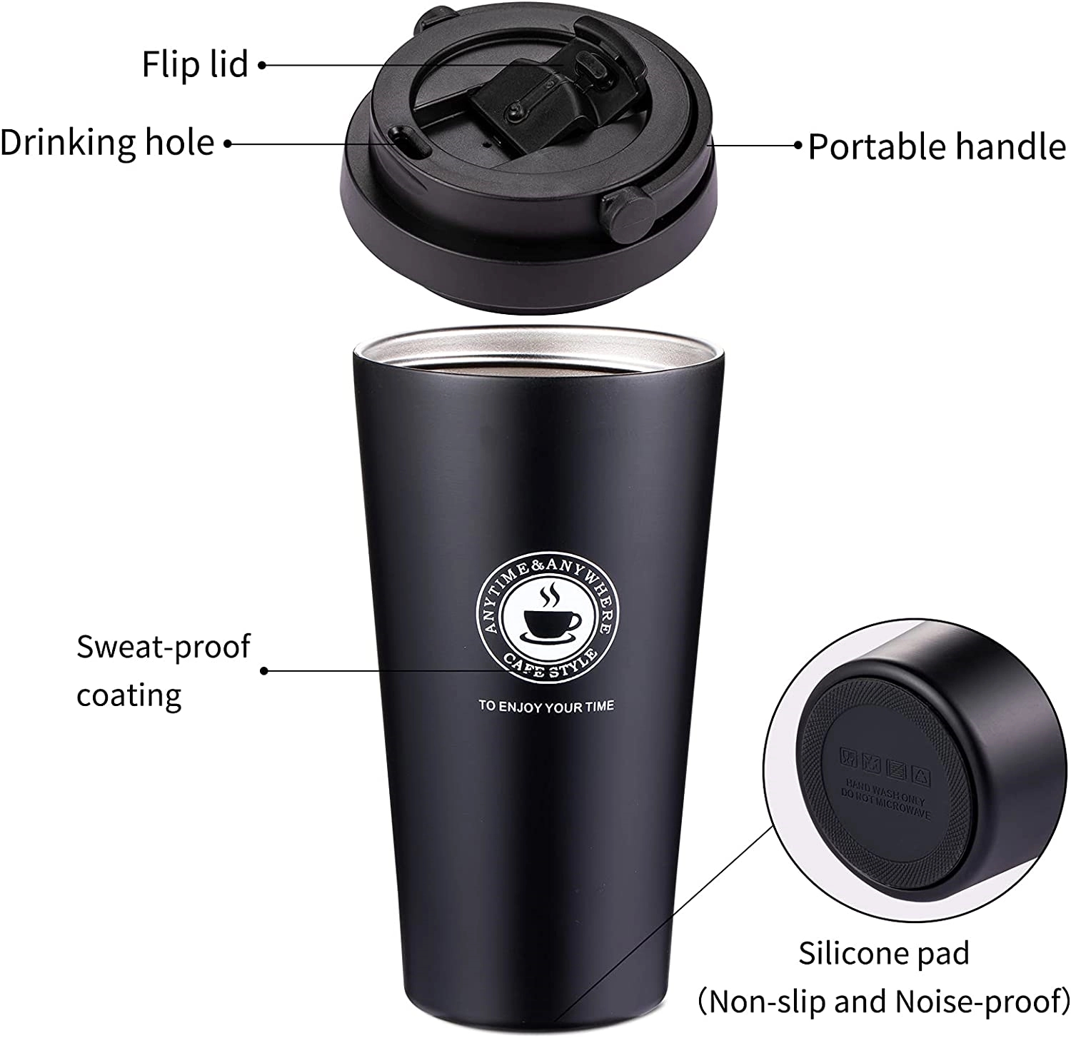 17 Oz. Double Wall Stainless Steel Coffee Cup W/Grip 7