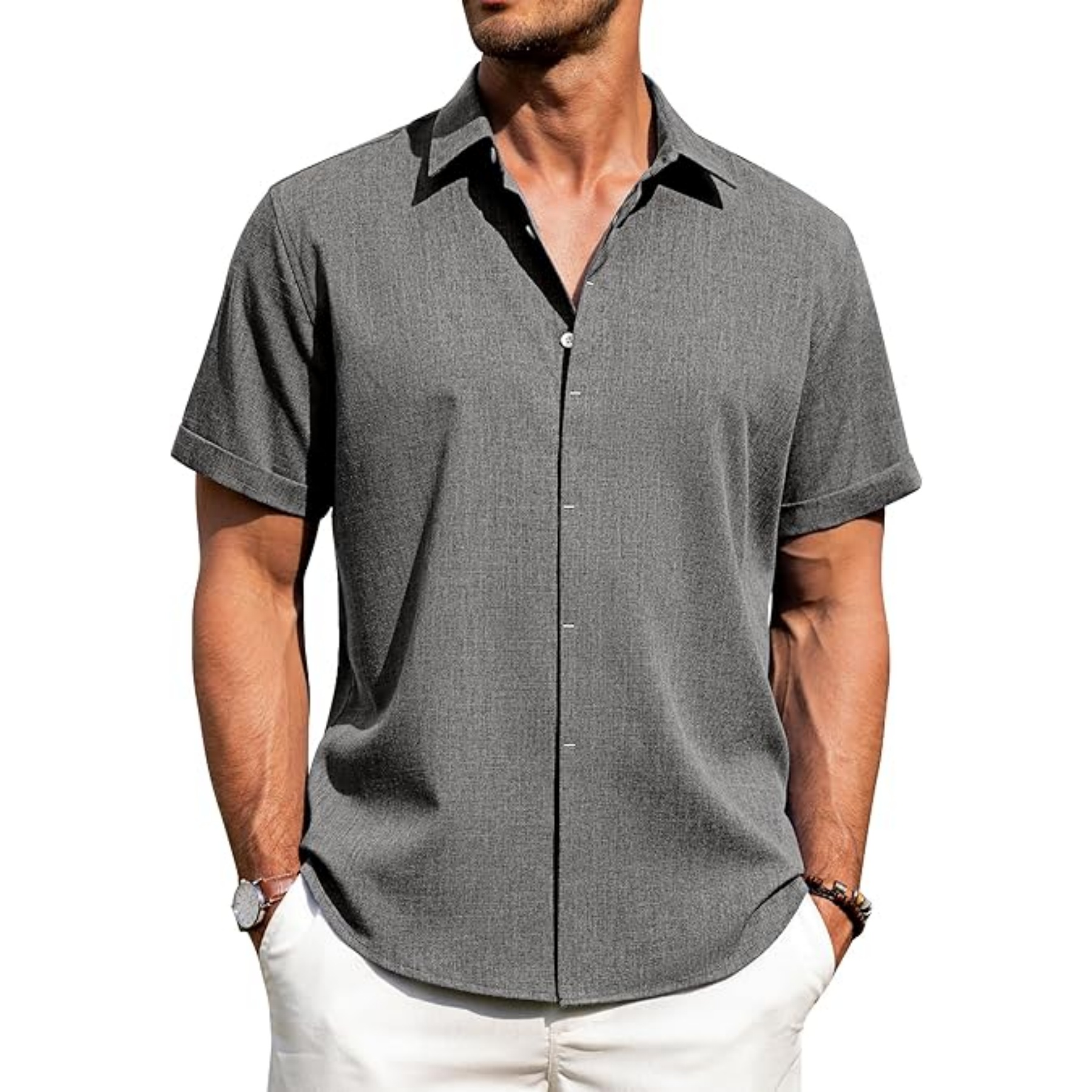 Men's Linen Casual Short Sleeve Shirt 23