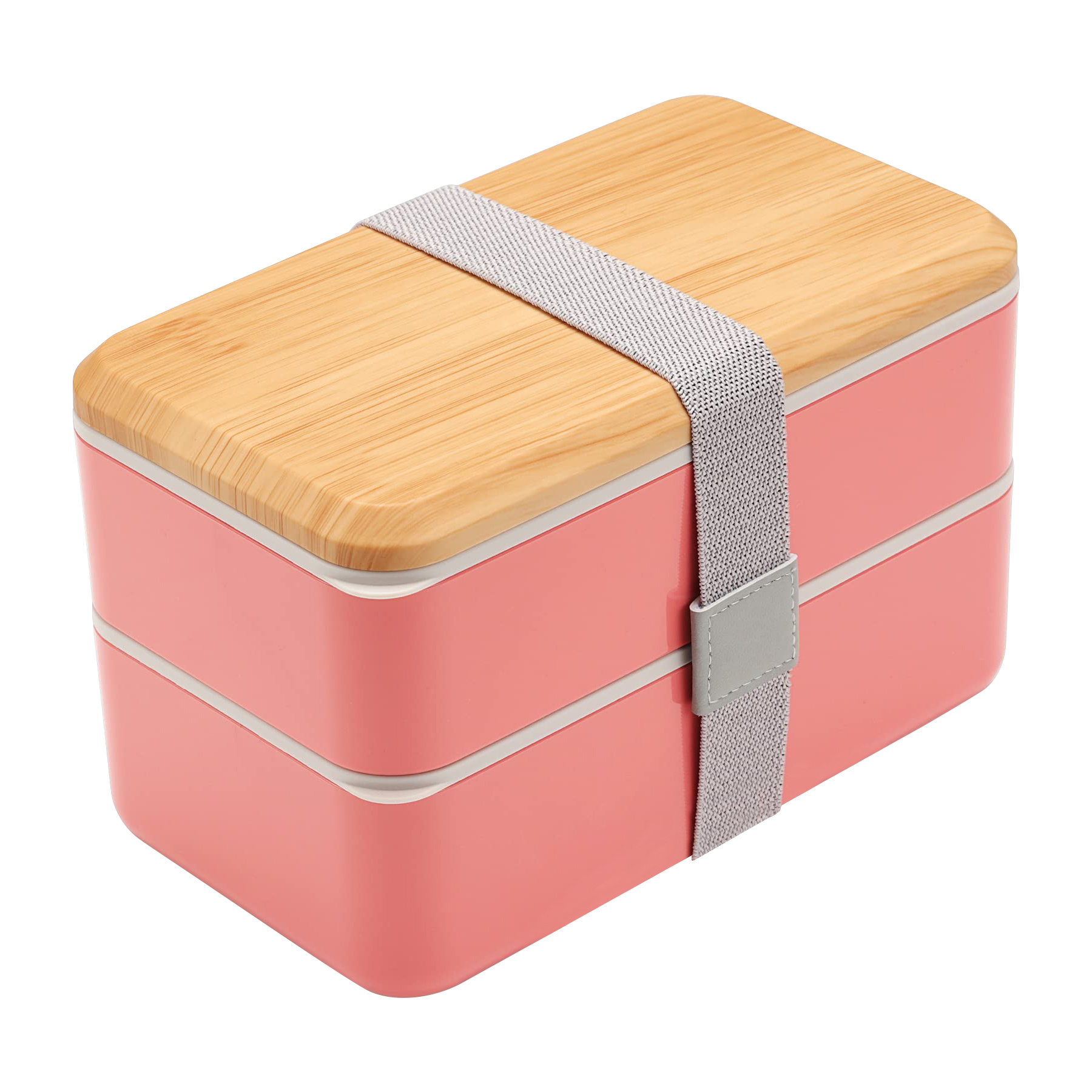Wood Grain Double Decker Portable Lunch Box 4