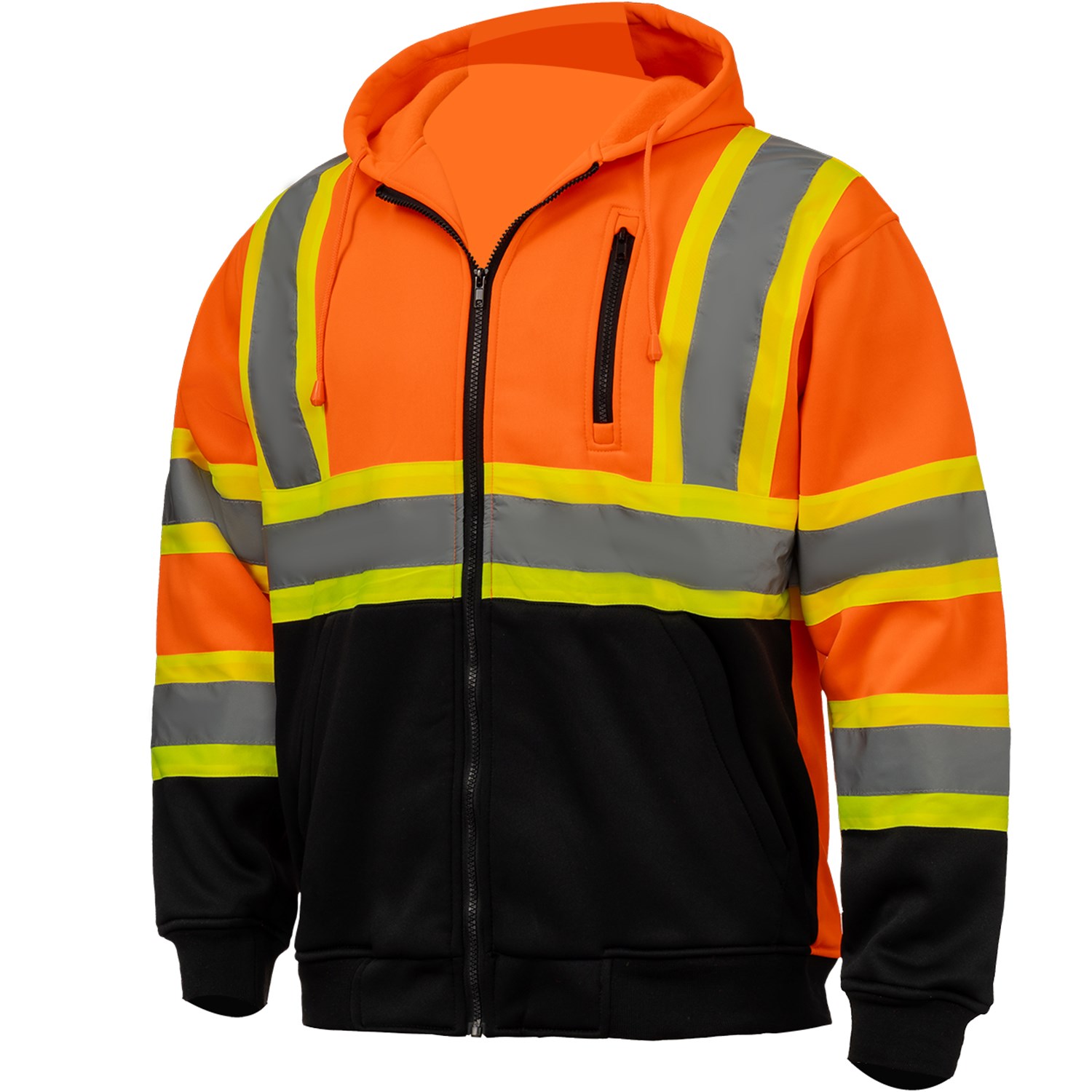 Class 3 Two Tone Reflective Tape Safety Zipper Hoodie with Kangaroo Pocket 8