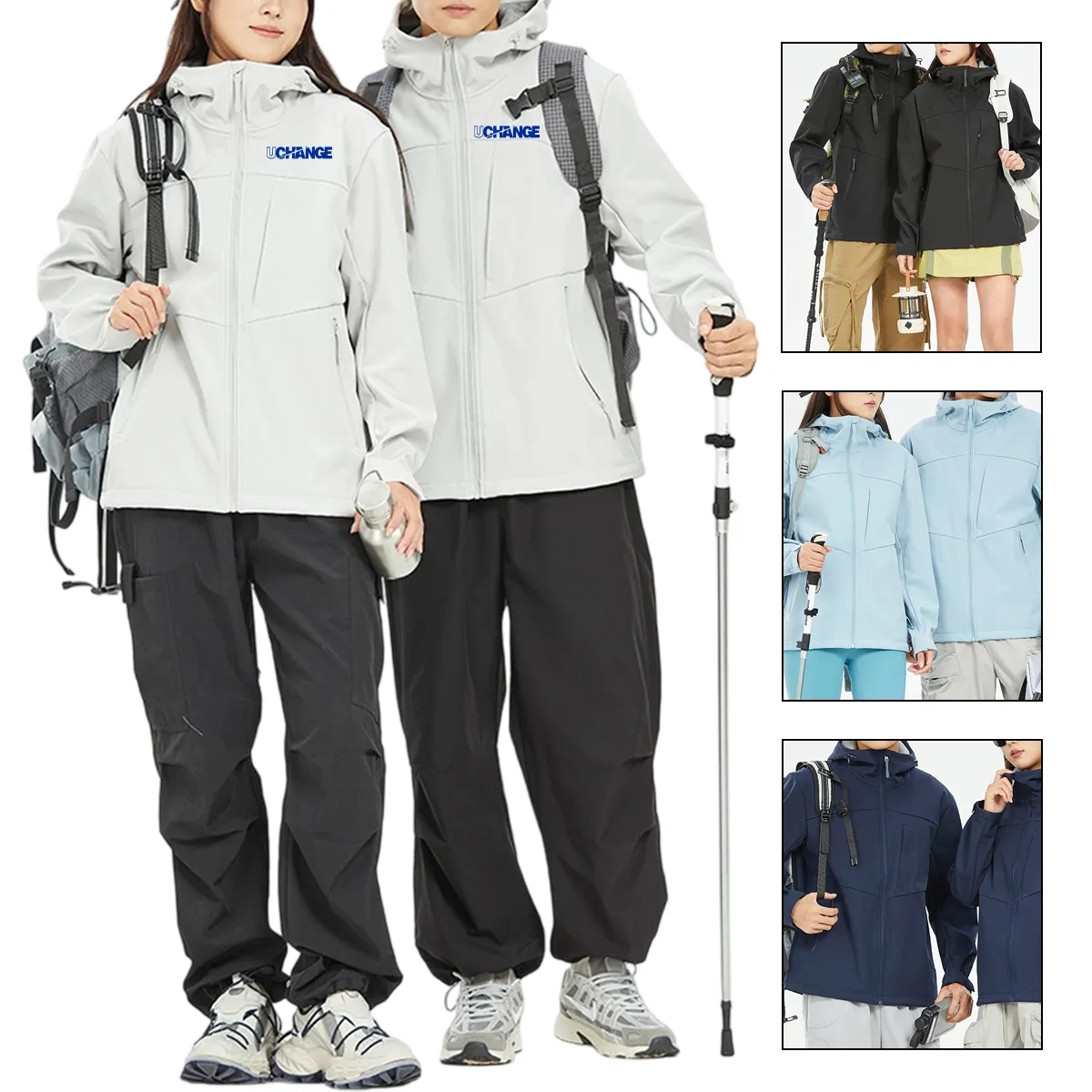 Unisex Soft Shell Hooded Jacket Water Resistant 3