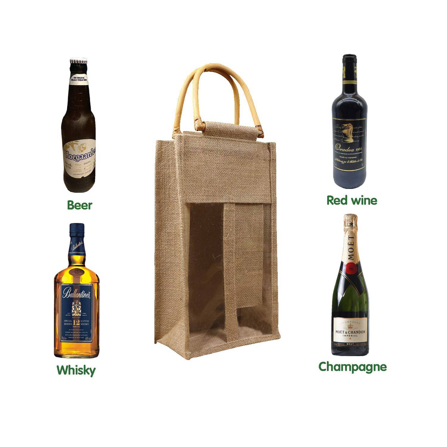 Wine Burlap Jute Tote Bag with Bamboo Handle 3