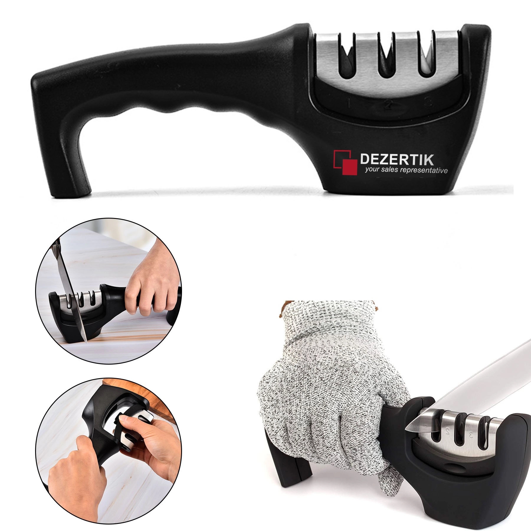 3-Stage Knife Sharpener W/ Cut Resistant Glove 3