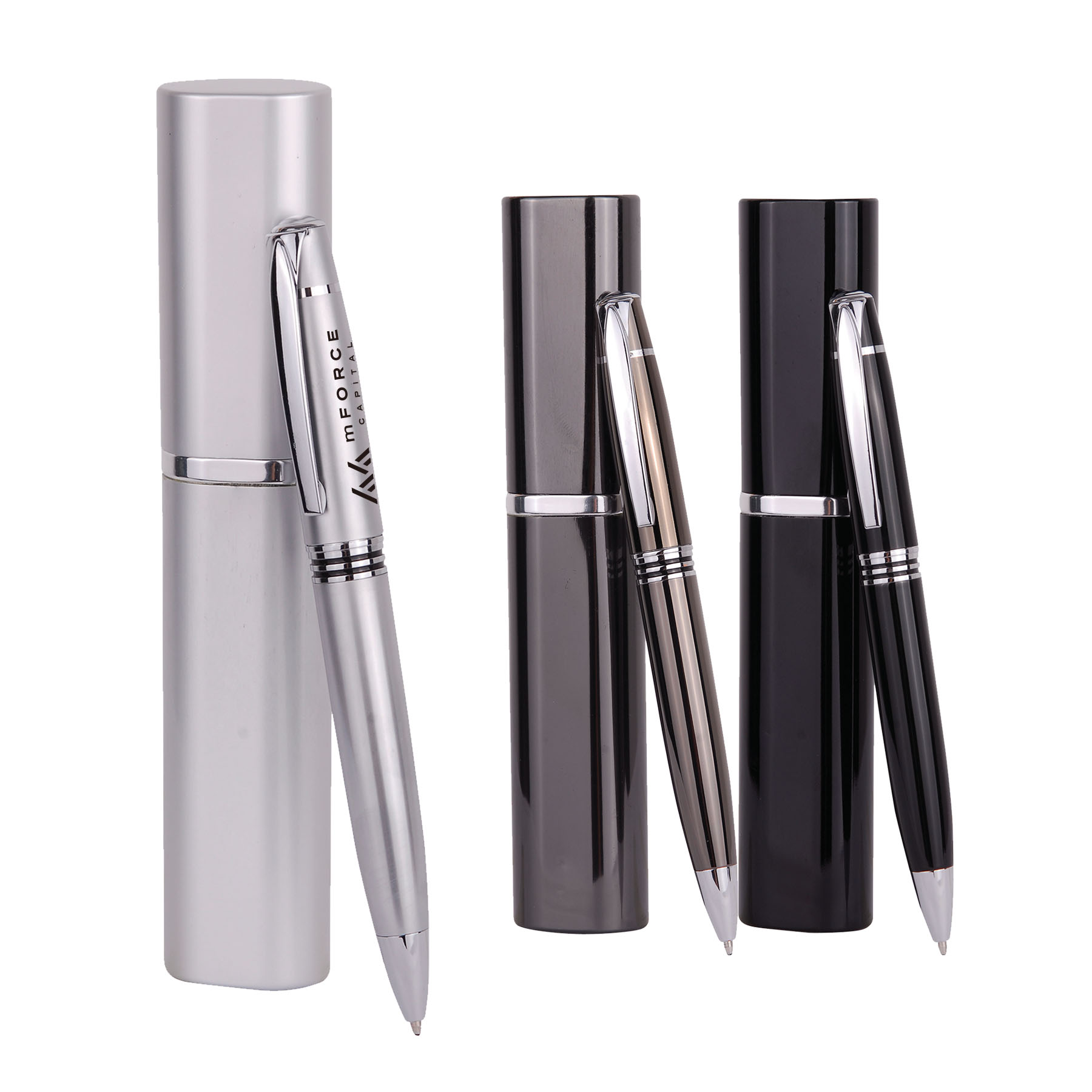 Twist Metal Ballpoint Pen w/Matching Case Set 6