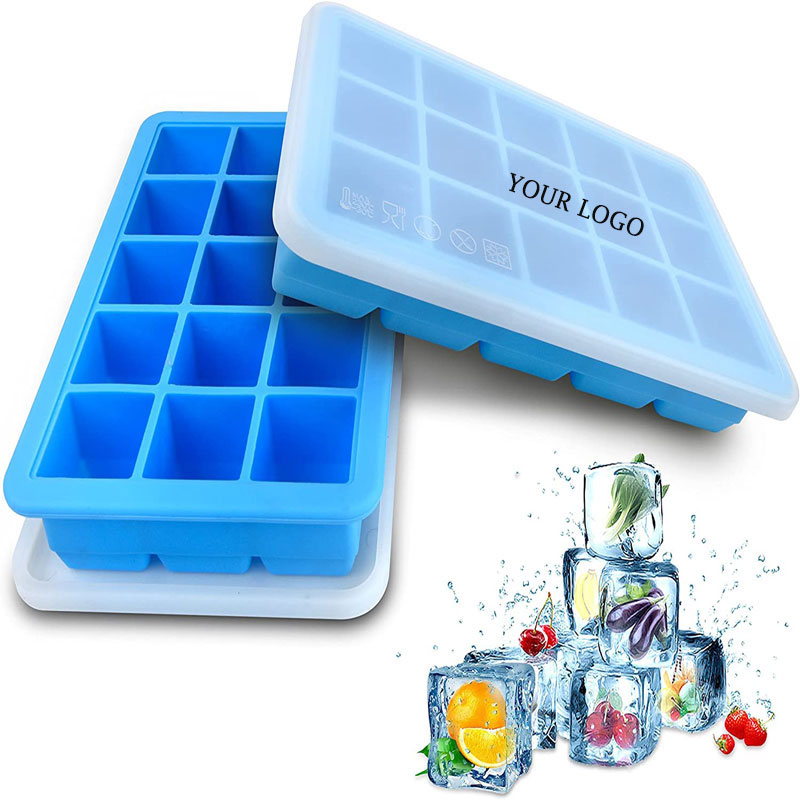 15 Ice Cube Molds Silicone Ice Tray w/Lid 2