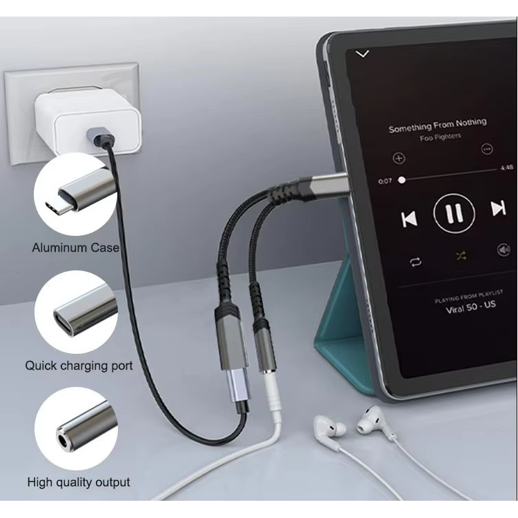 2-in-1 USB C Headphone Adapter & Charger Splitter 3