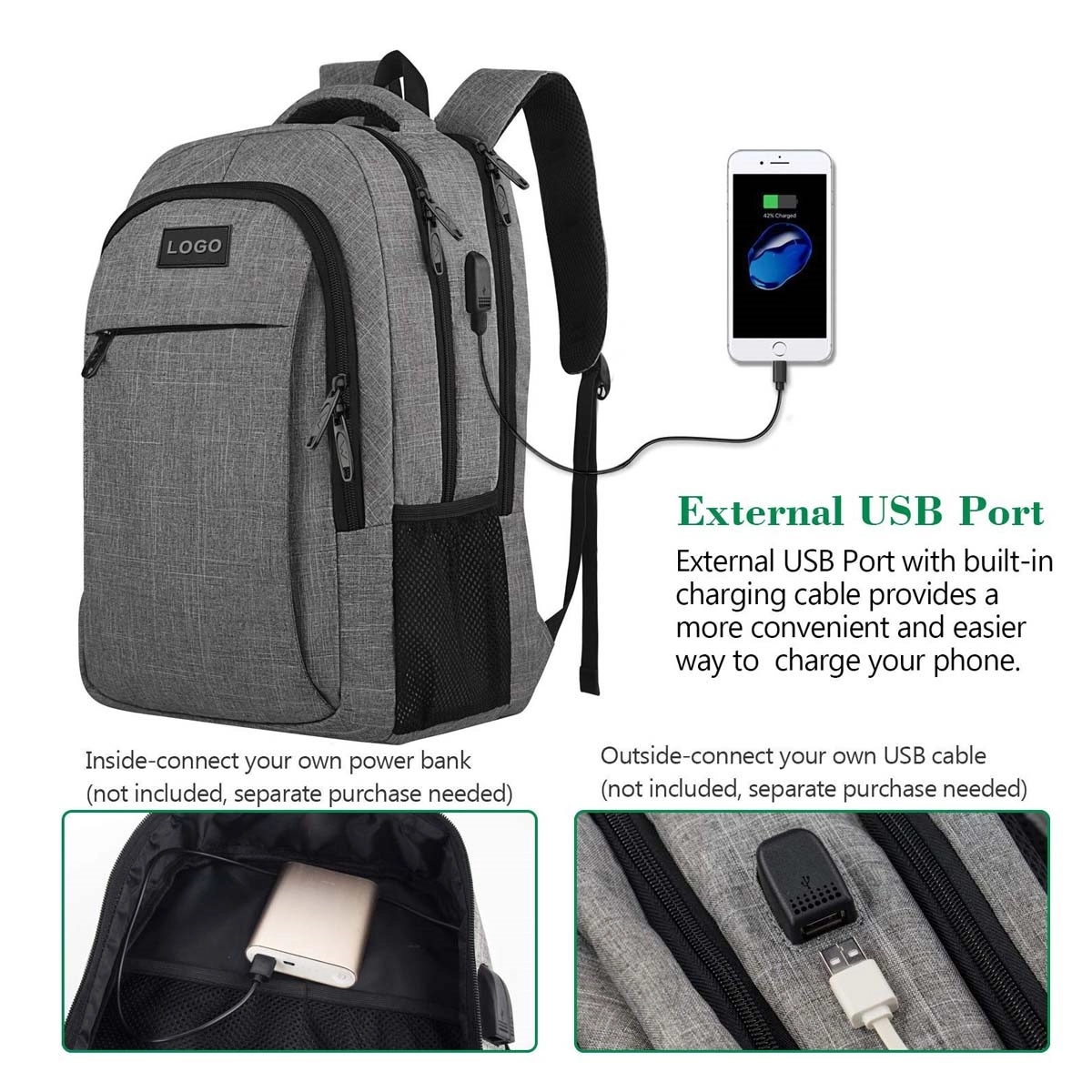Large Travel Laptop Backpack with USB Charging Port 2