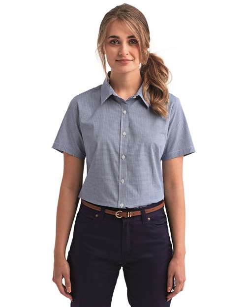 Women's Microcheck Gingham Short Sleeve Cotton Dress Shirt - RP321 10