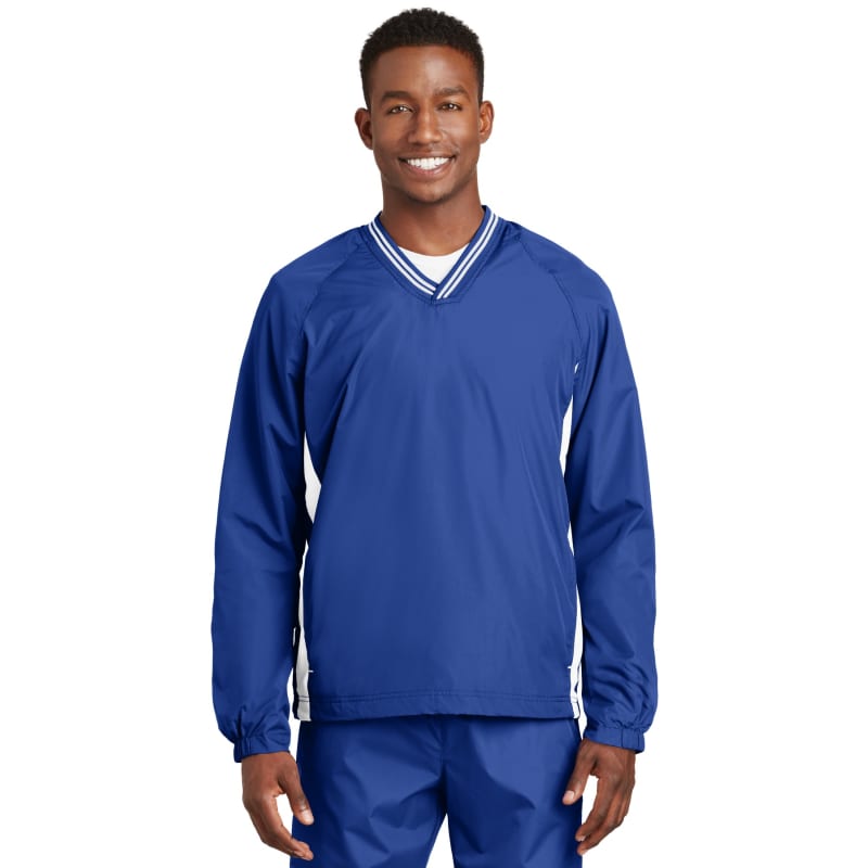 Sport-Tek Tipped V-Neck Raglan Wind Shirt. 1