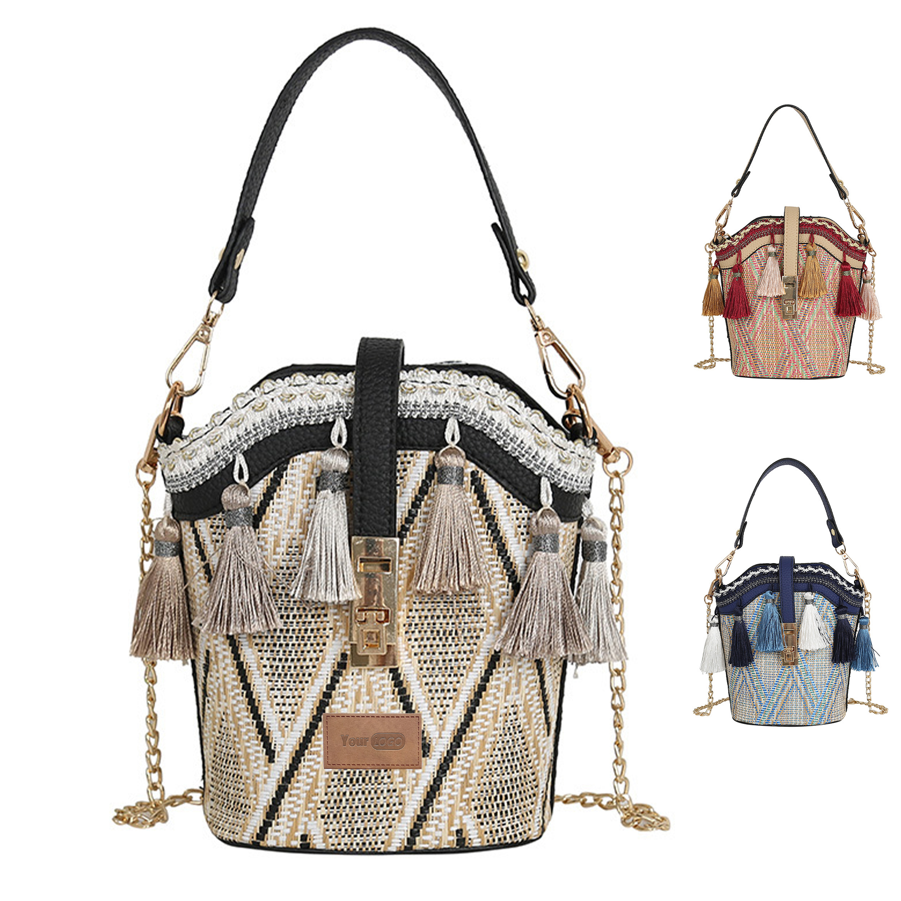 Jute Straw cylindrical shell bucket bag 2