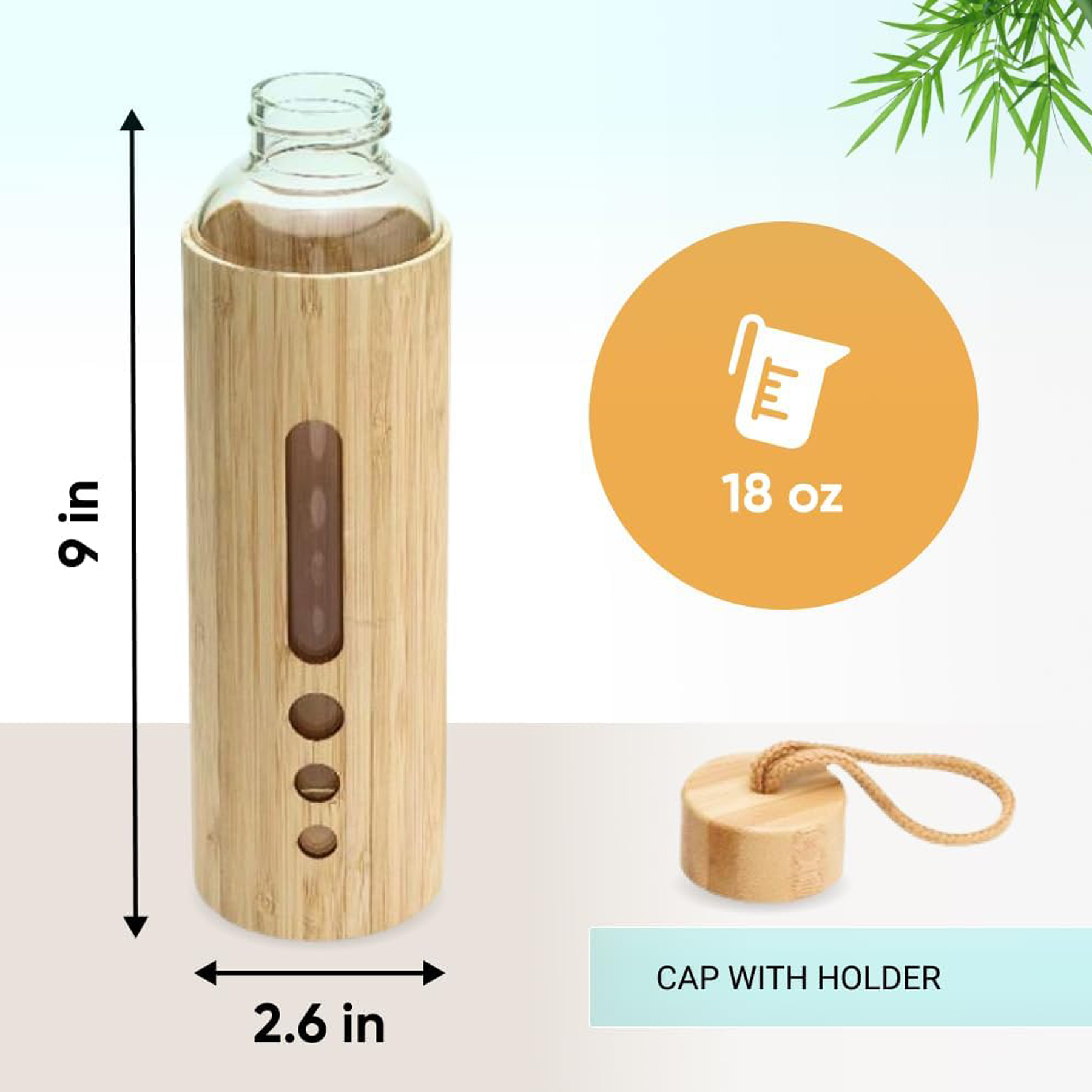 19oz Glass Water Bottle with Bamboo Cover 6