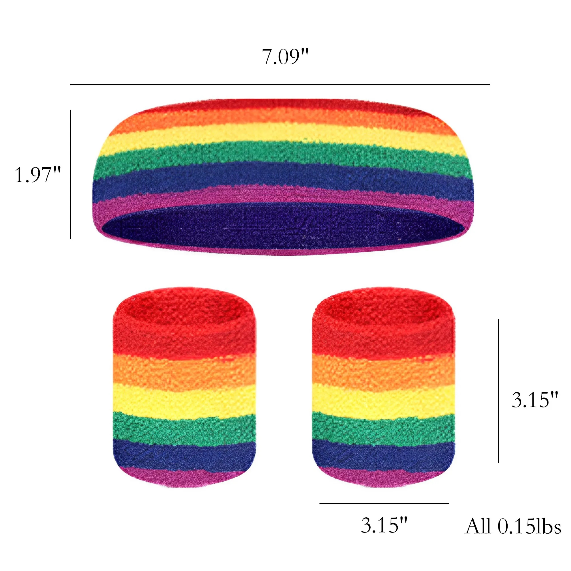 Cotton Towel Rainbow Sweat Headband & Wristband Set 6