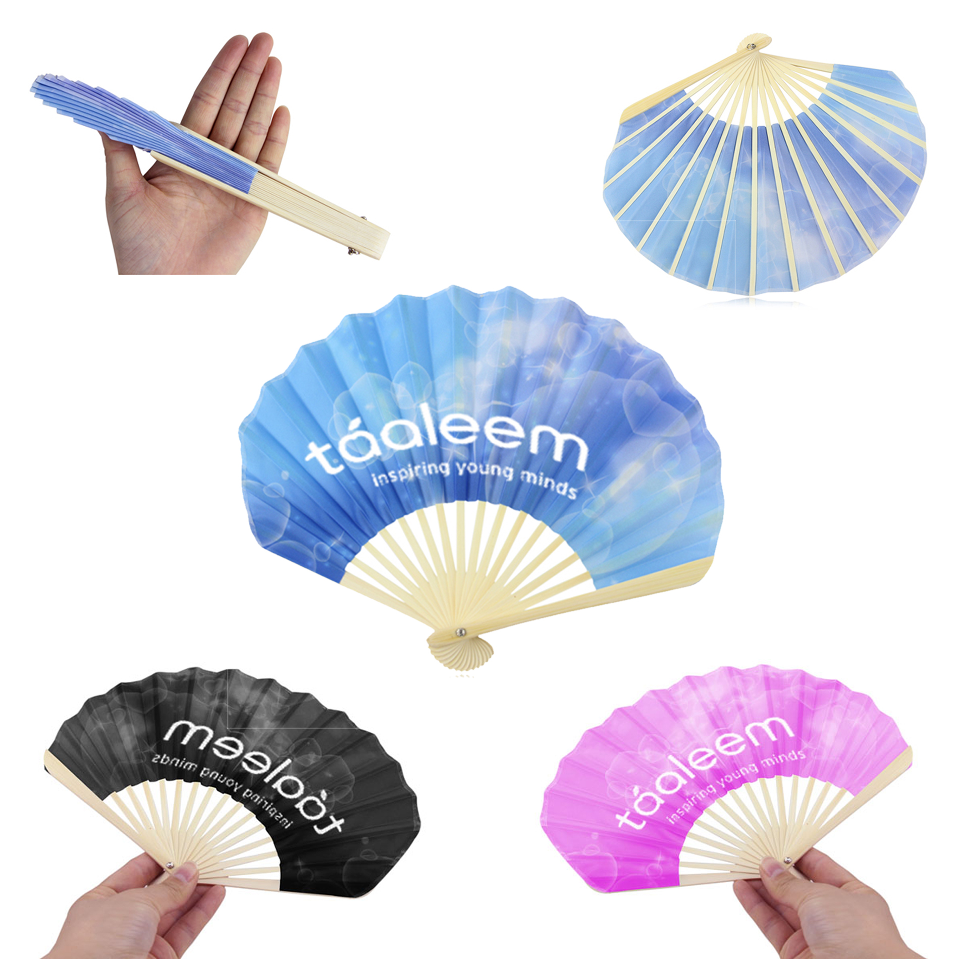 Bamboo Summer Folding Hand Fan - Satin Cloth 3