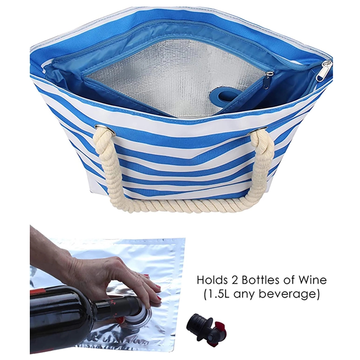 Beach Wine Tote Bag With Hidden Insulated Compartment 8