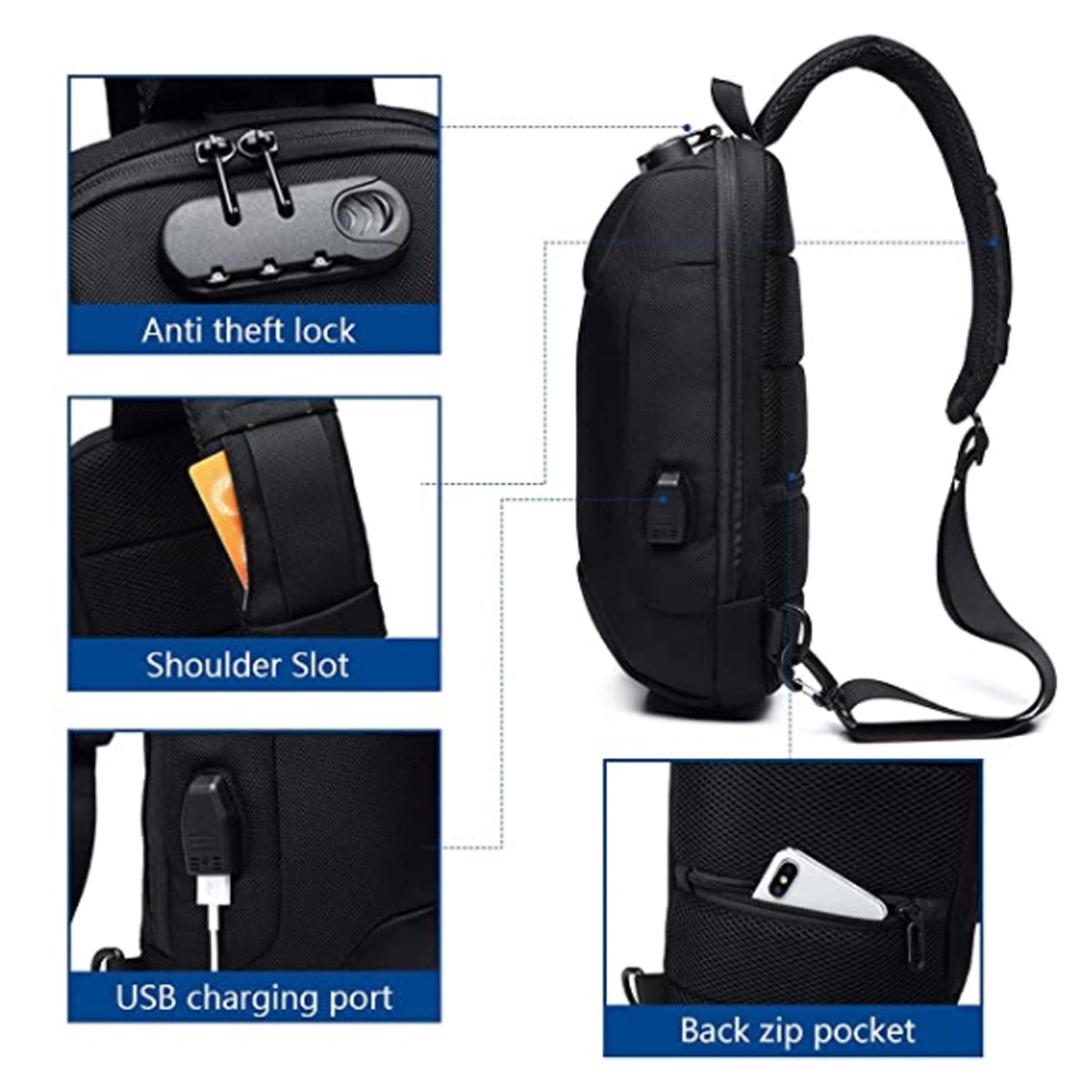 Anti Theft Sling Bag with USB Charging Port 3