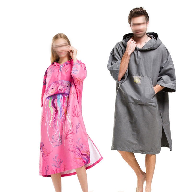 Wetsuit Changing Robe Towel Poncho With Hood Sleeve Pocket 1