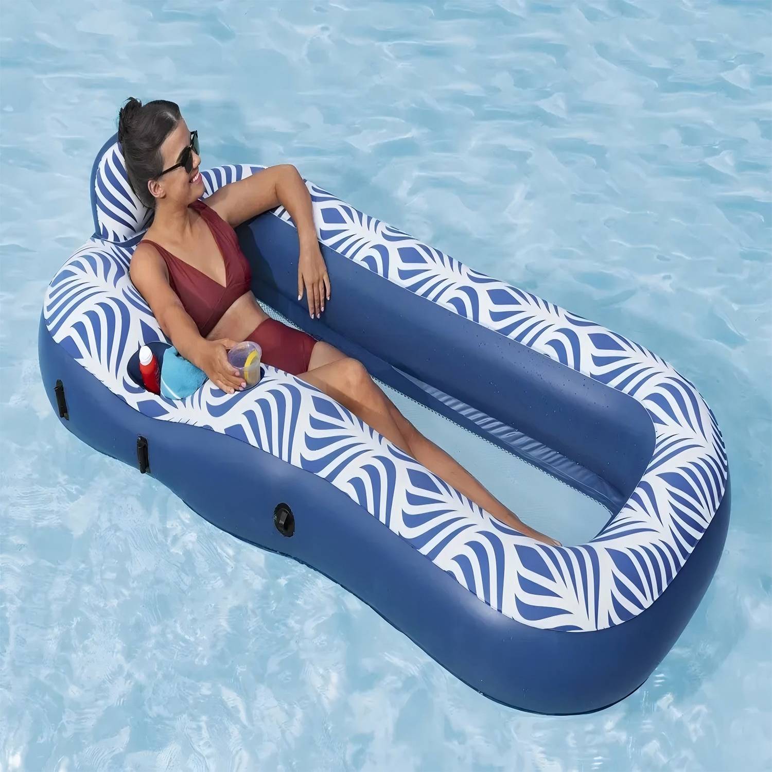 Large Inflatable Pool Float with Backrest & Cup Holders 5