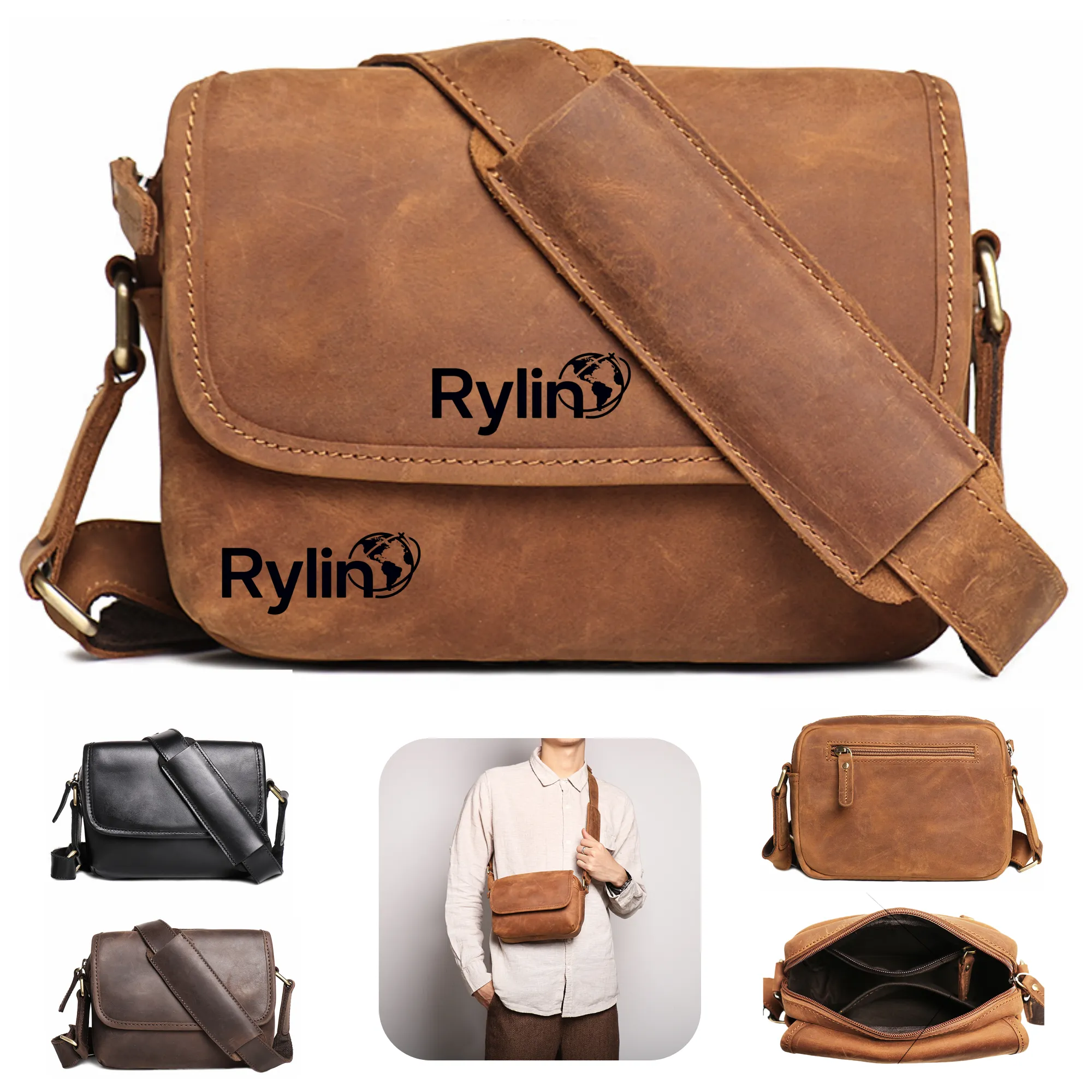 Vintage Crazy Horse Leather Shoulder Crossbody Bag