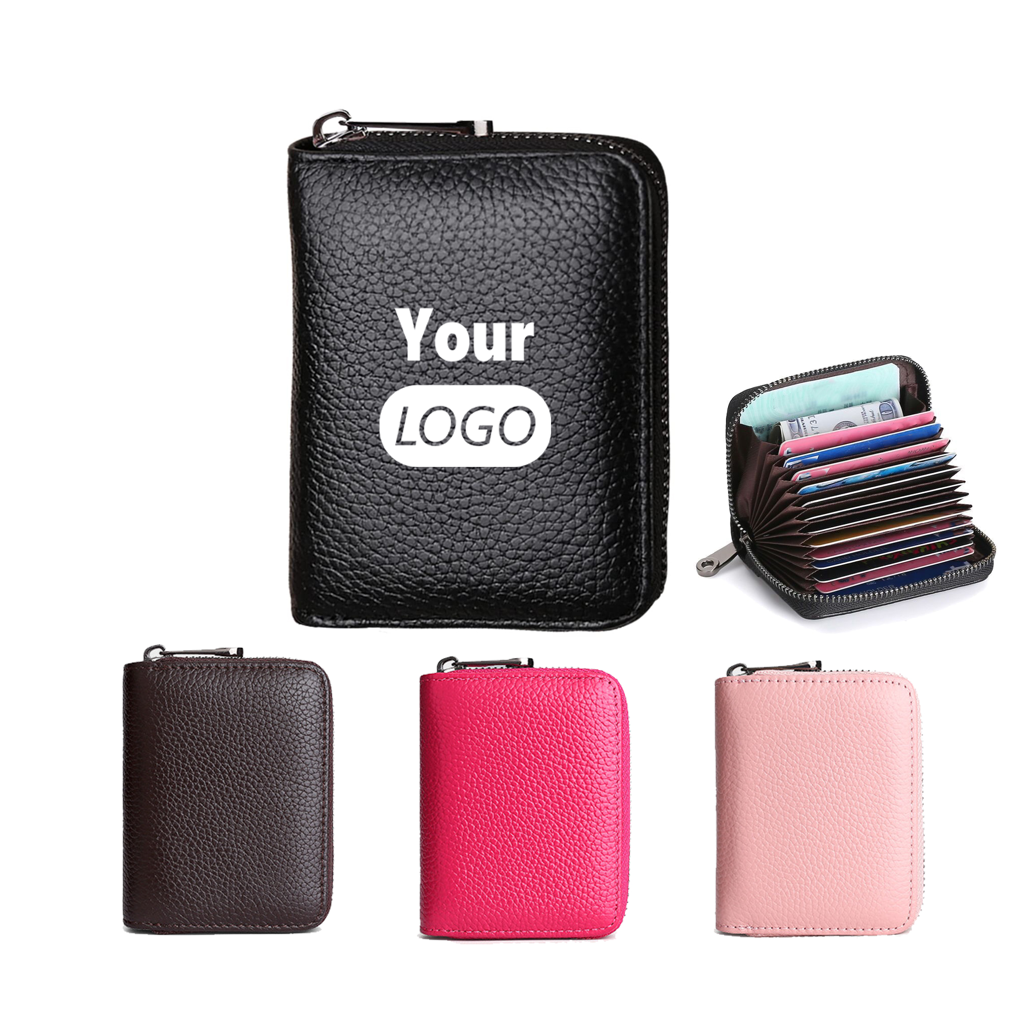 Genuine Leather Zipper Card Holder Wallet 2