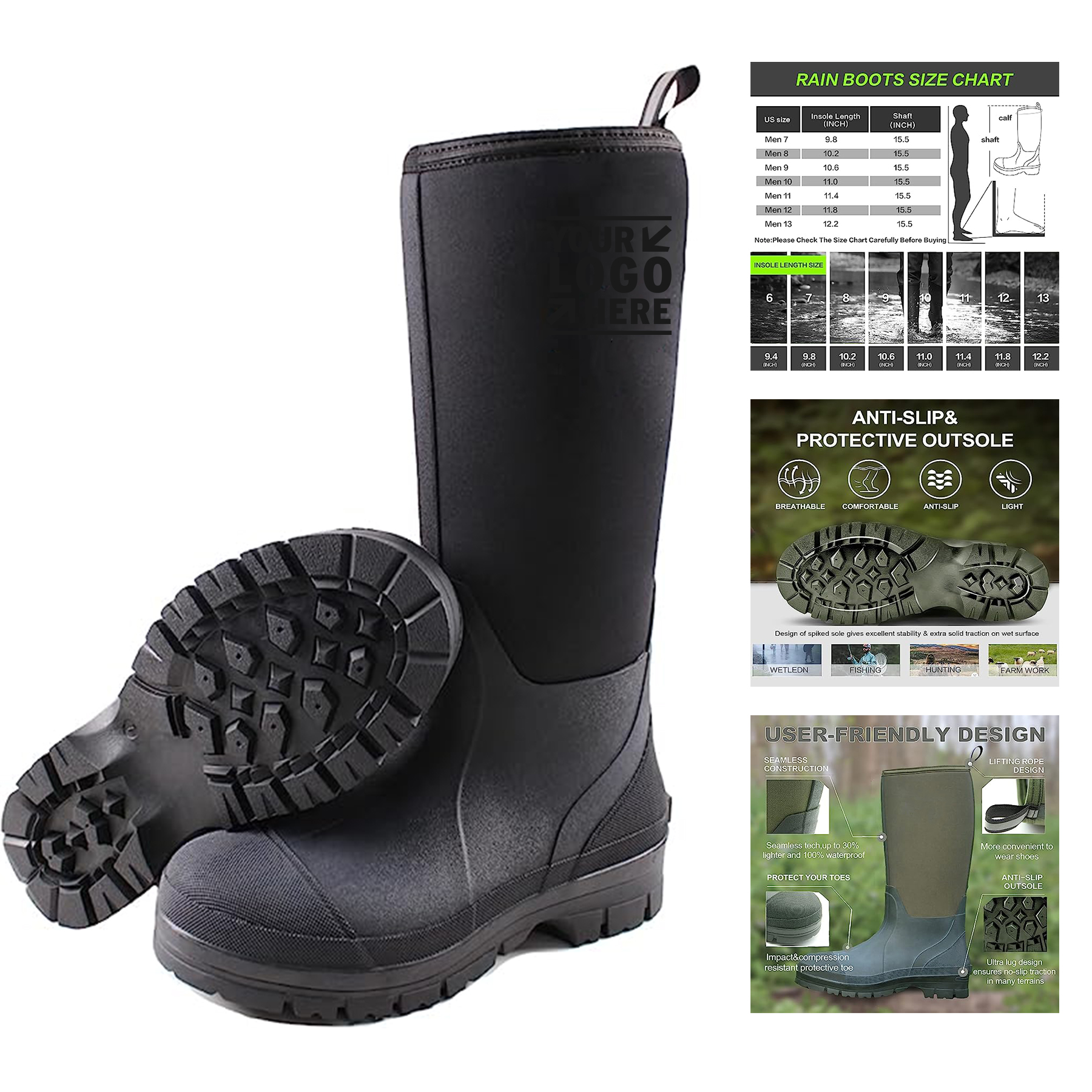 7 mm Neoprene Insulated Rain Boots with Steel Shank
