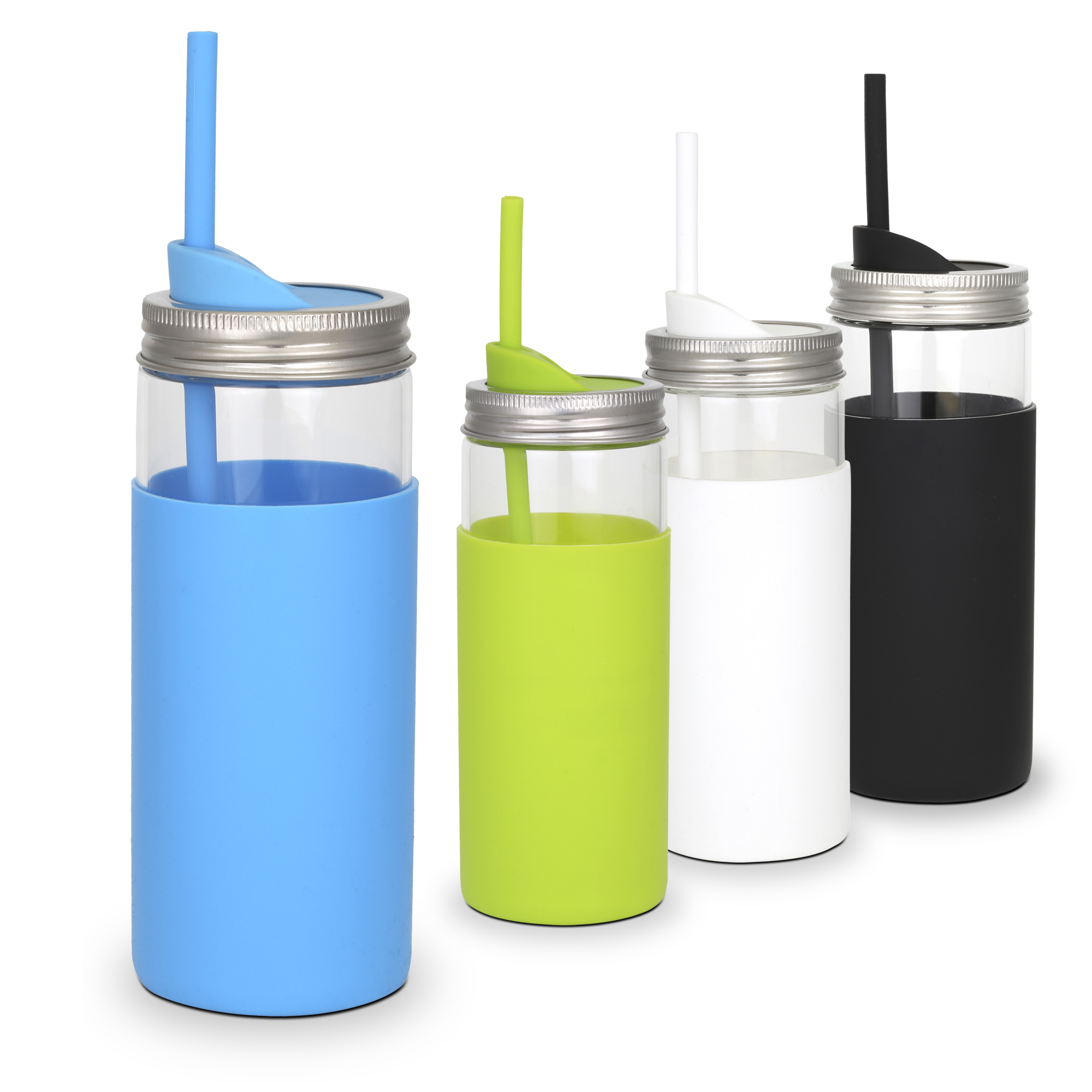 Galapagos Borosilicate Glass Mason Jar with Silicone Lid and Straw 6