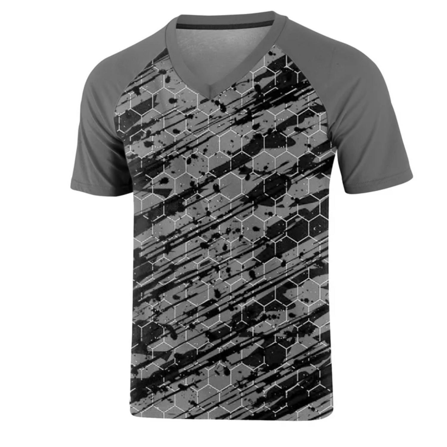 100% Cotton Full Color Reactive Digital Print Men's Raglan V-Neck T-Shirt - 5.3 oz 1