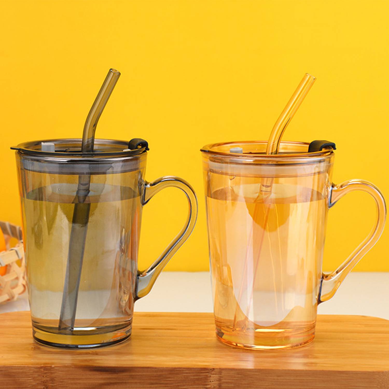Glasses Cup with Handle Lid Straw 5