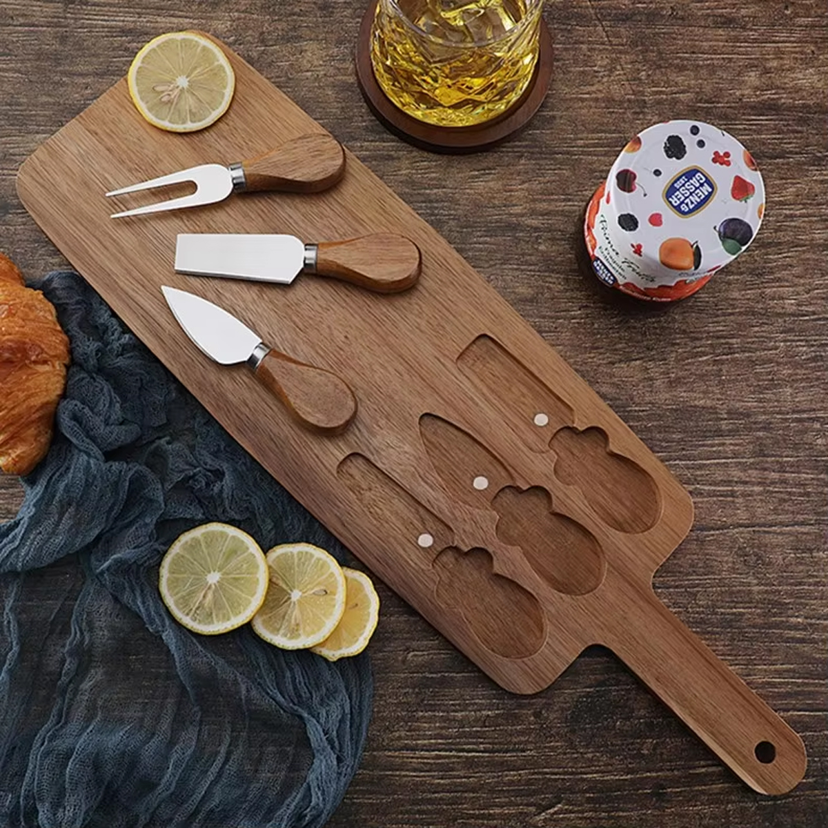 Wooden Cheese Board Serving Knife Set 7