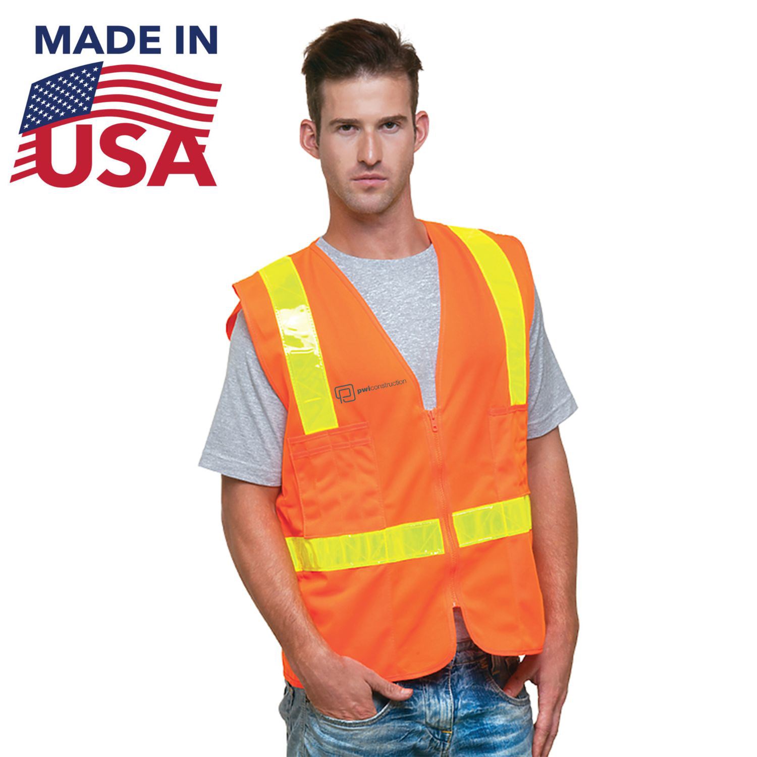 ANSI Class 2 USA Made Polyester Safety Vest with Pockets 2