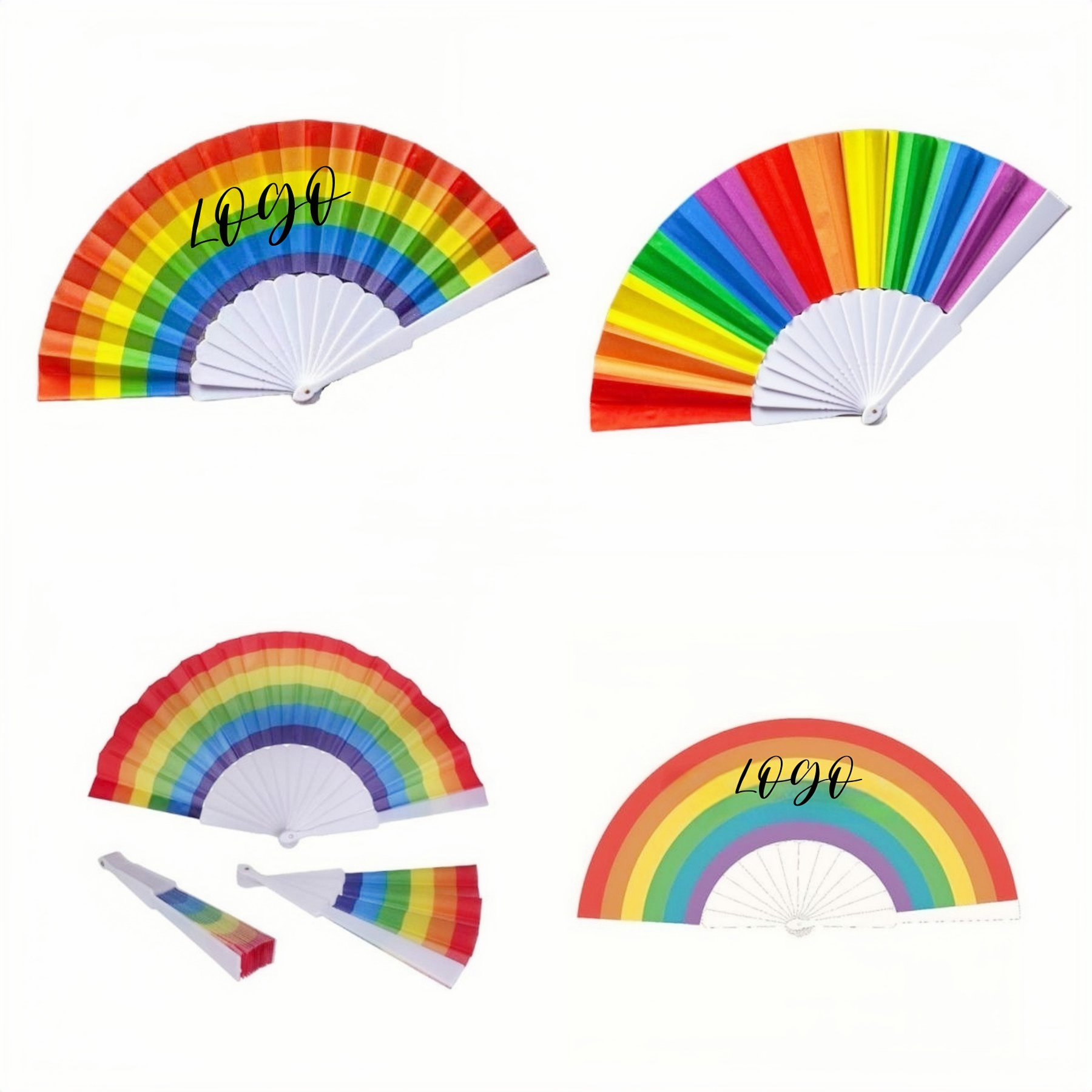 9" Large Rainbow Folding Fabric Hand Fan 1