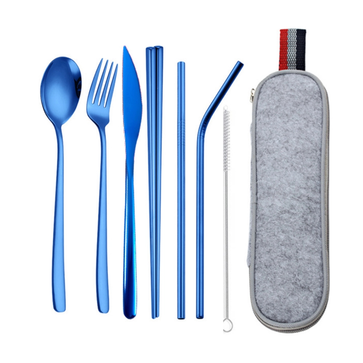 Portable 7 pcs Stainless Steel Cutlery Set w/Felt Bag 3