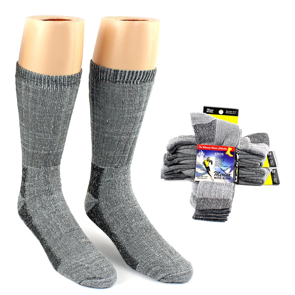 Men's Thermal Sport Socks - Gray Merino Wool 2-Pack Size 10-13 2