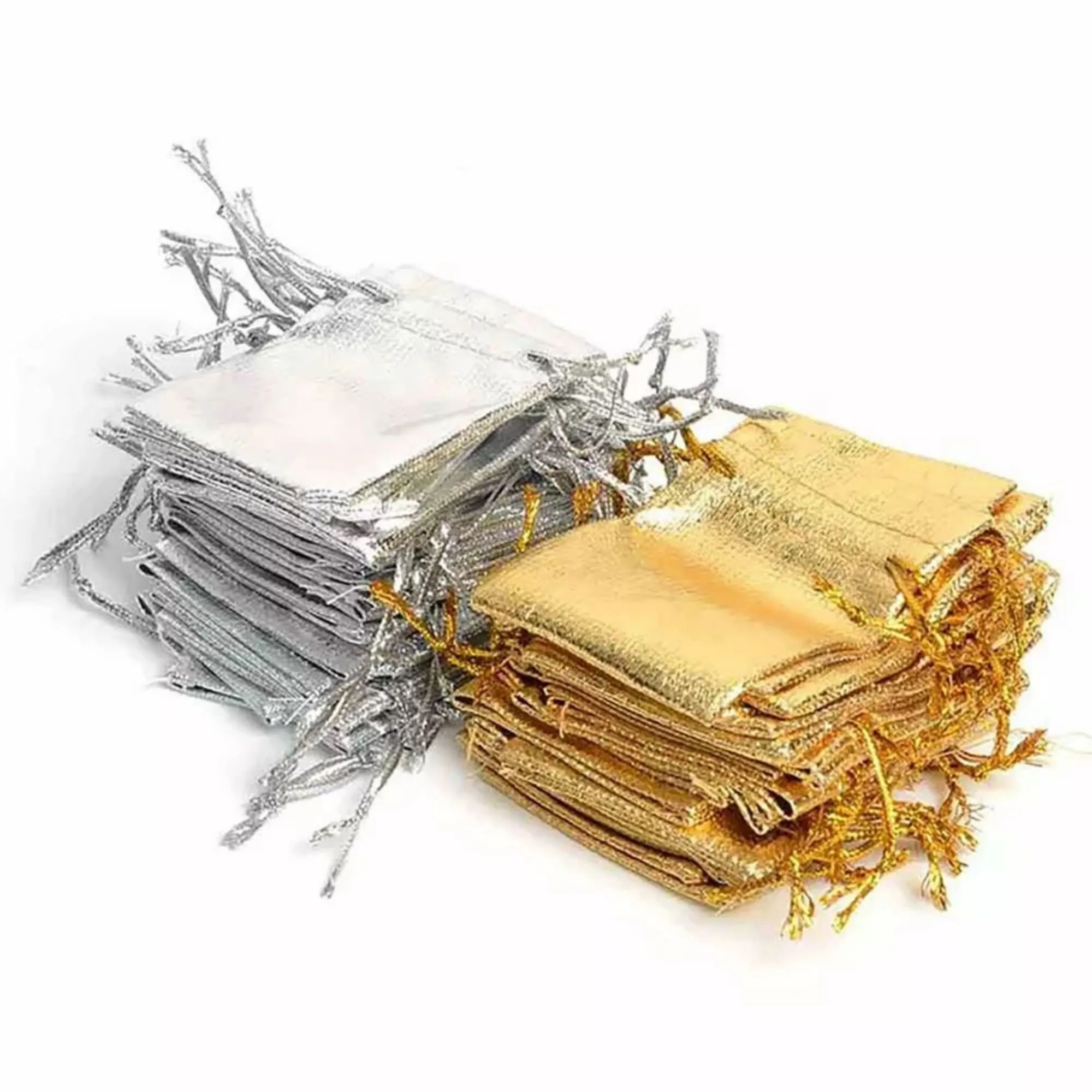 Golden & Silvery Shining Linen Drawstring Gift Bags 4