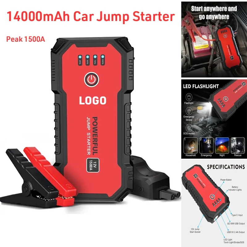 Multifunction12V Portable Car Jump Starter 1500A Peak 4