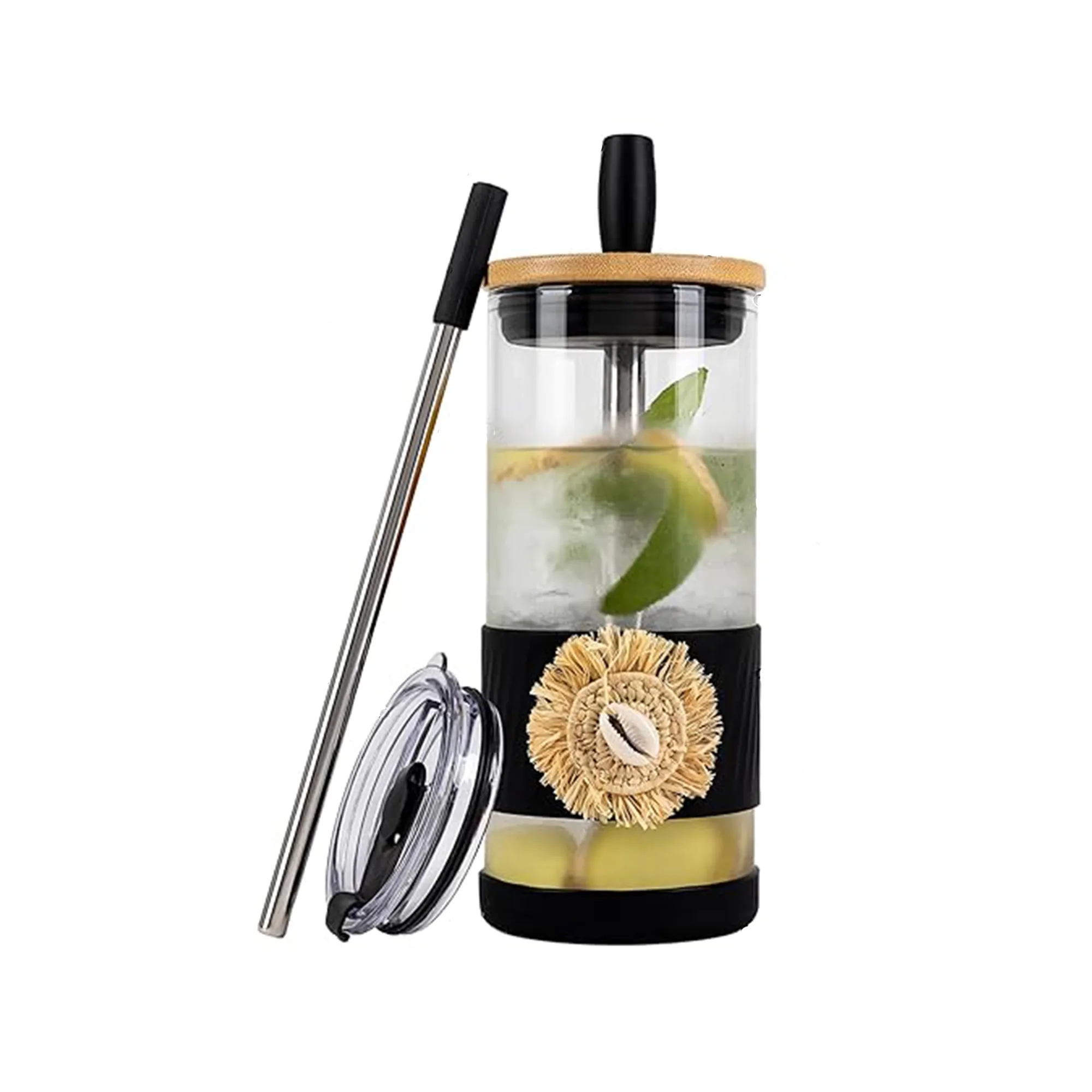 Glass Cups With Lids and Straws 13